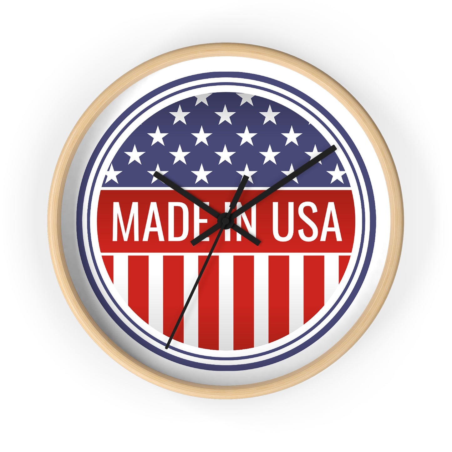 Made in USA Wall Clock - Select from Black, White or Natural Wood Frame Color - Patriotic Wall Clock - Made in USA Design, Home Decor, Americana Gift, Unique Wall Art, Independence Day Decoration