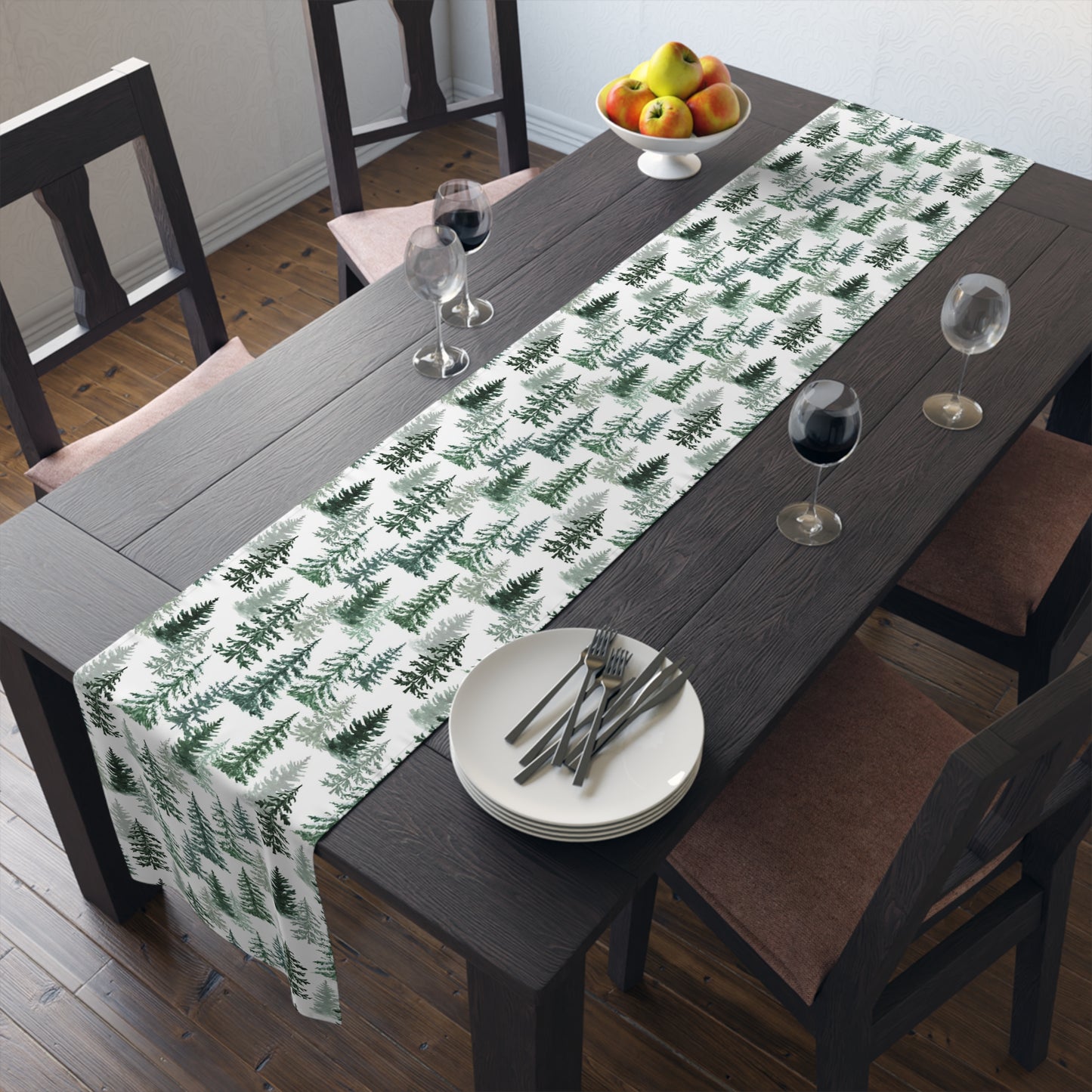 Fraser Fir Table Runner - 16" x 72" or 16" x 90" Size Options - Christmas Table Runner, Winter Forest Table Decor, Holiday Table Runner - Cotton Twill or Polyester choices