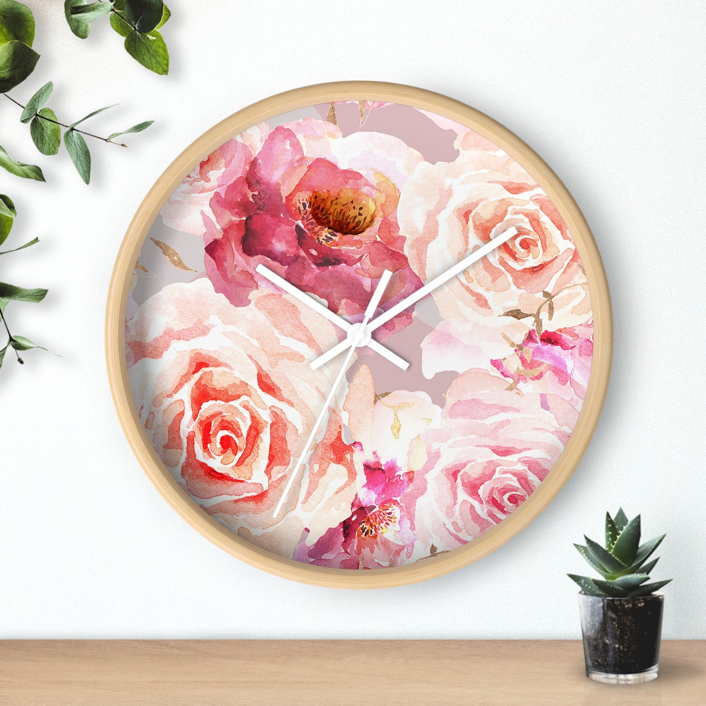 Bohemian Rose Wall Clock - Select from Black, White or Natural Wood Color