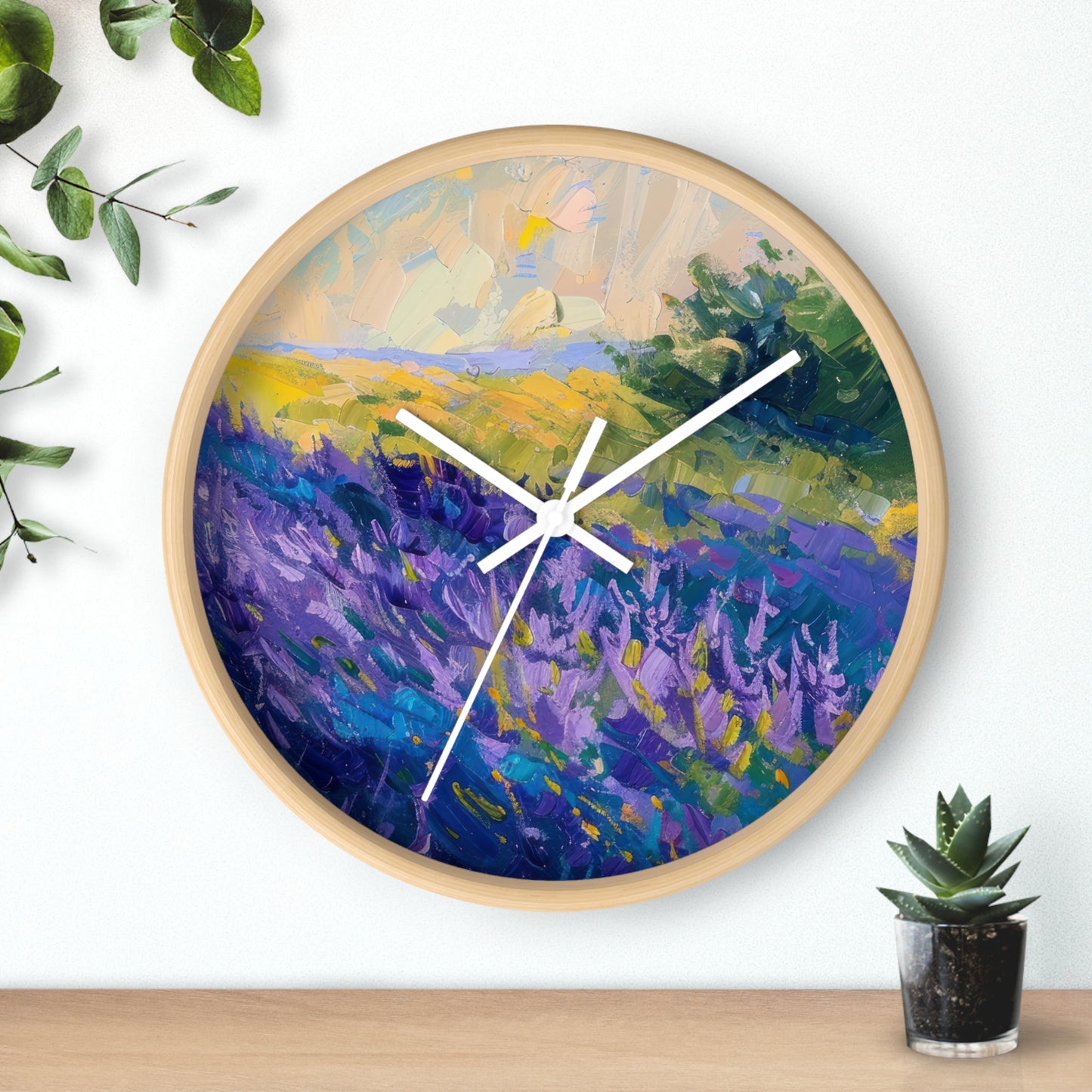 Lavender Fields Wall Clock - Select from Black, White or Natural Wood Color