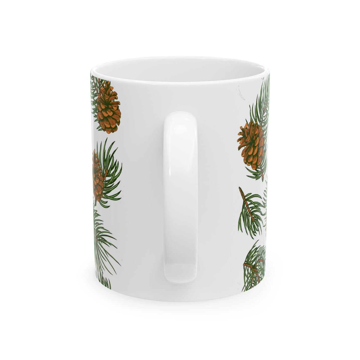 Needles & Cones Ceramic Mug - 11 oz. & 15 oz. options, Christmas Coffee Cup, Holiday Gift, Christmas Mug