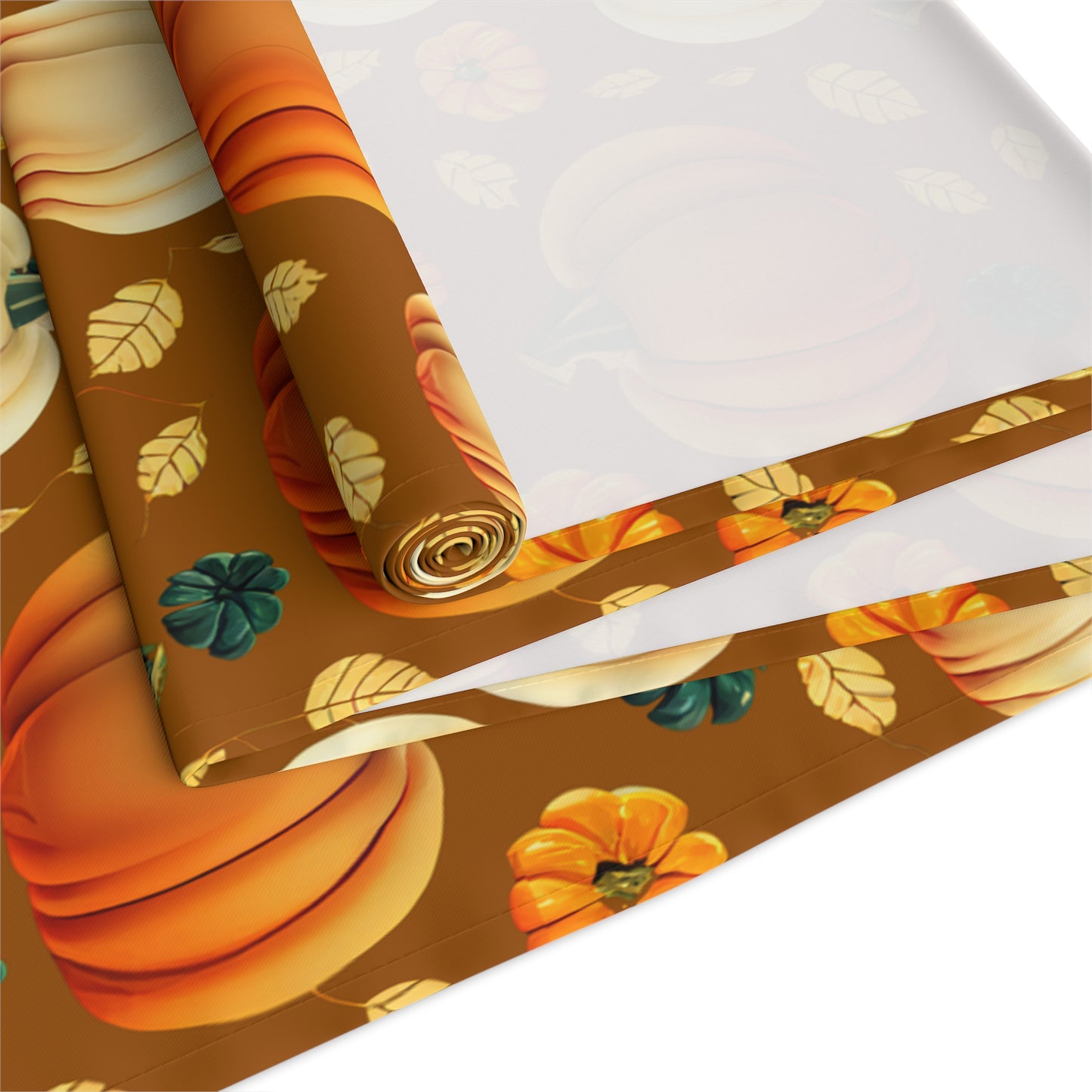 Fall Pumpkin Table Runner - 16" x 72" or 16" x 90" Size Options - Thanksgiving / Fall Table Runner, Pumpkin Thanksgiving Design Table Setting, Halloween Fall Decor - Cotton Twill or Polyester choices