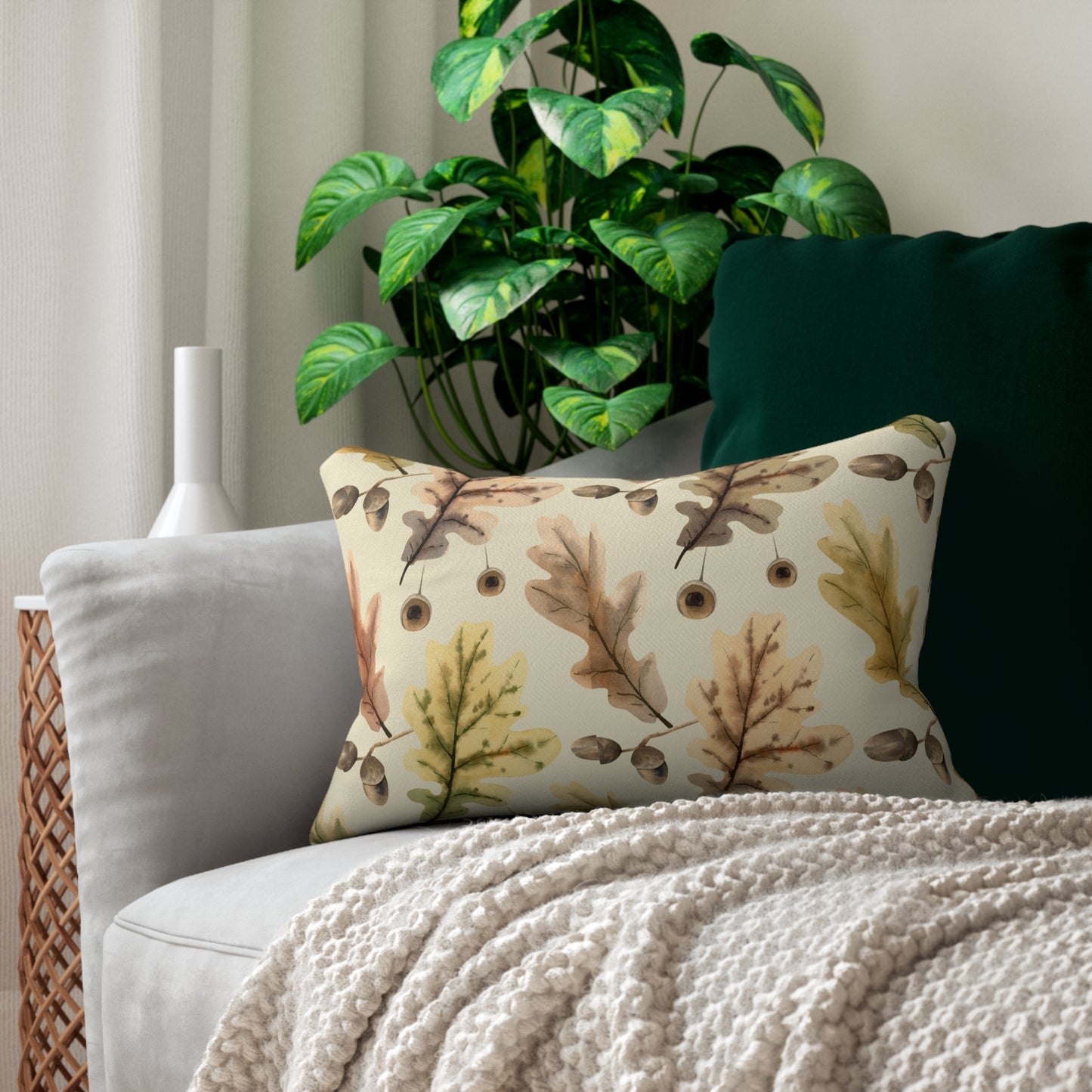 Oak Leaves Printed Lumbar Pillow with Insert (20" x 14") - Includes insert and zipper closure