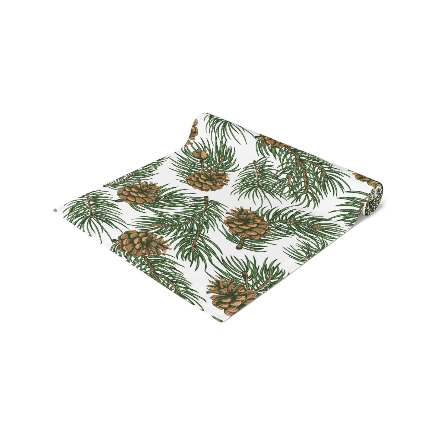 Needles & Cones Table Runner - 16" x 72" or 16" x 90" Size Options - Christmas Table Runner, Winter Table Decor, Holiday Table Runner - Cotton Twill or Polyester choices
