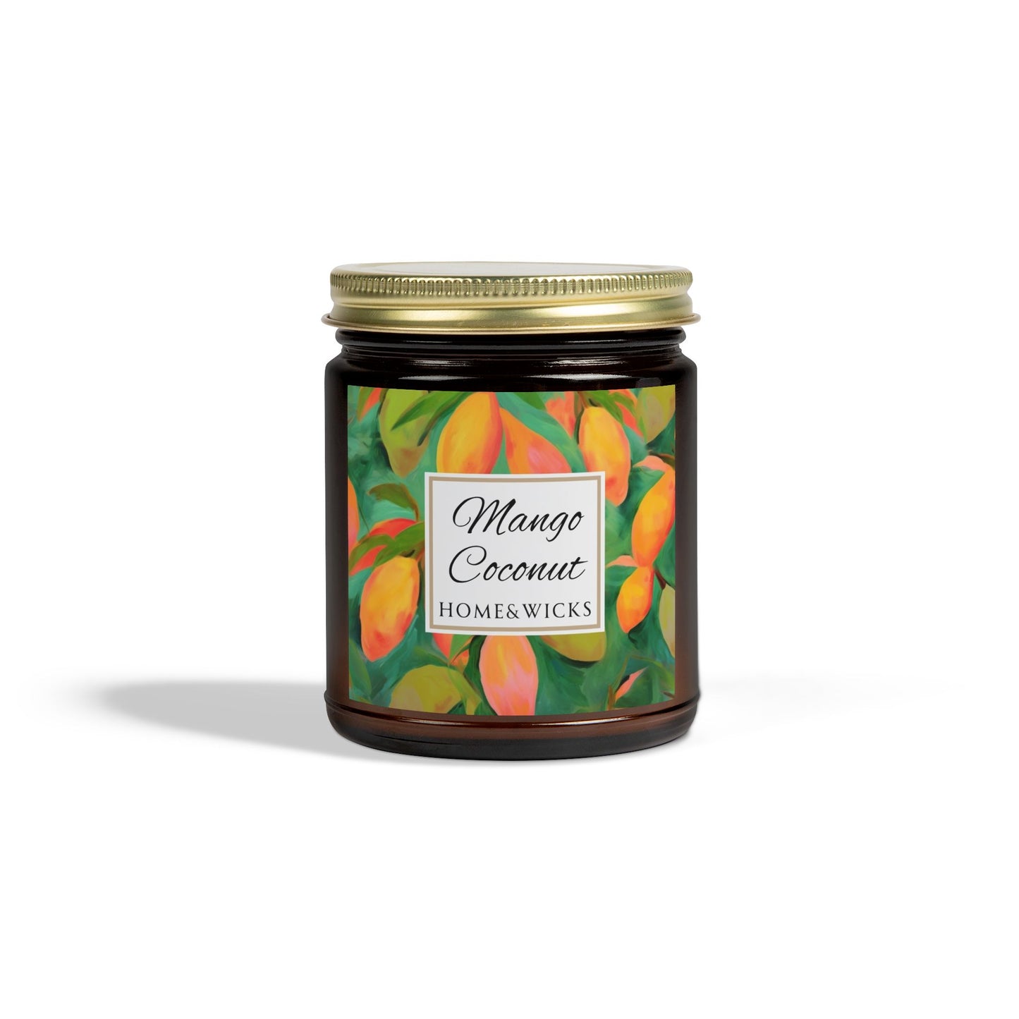 Mango Coconut Coconut Apricot Wax Candle, 9 oz. Amber Jar with Gold Lid - Fruity Candle, Gift for Her, Tropical Candle