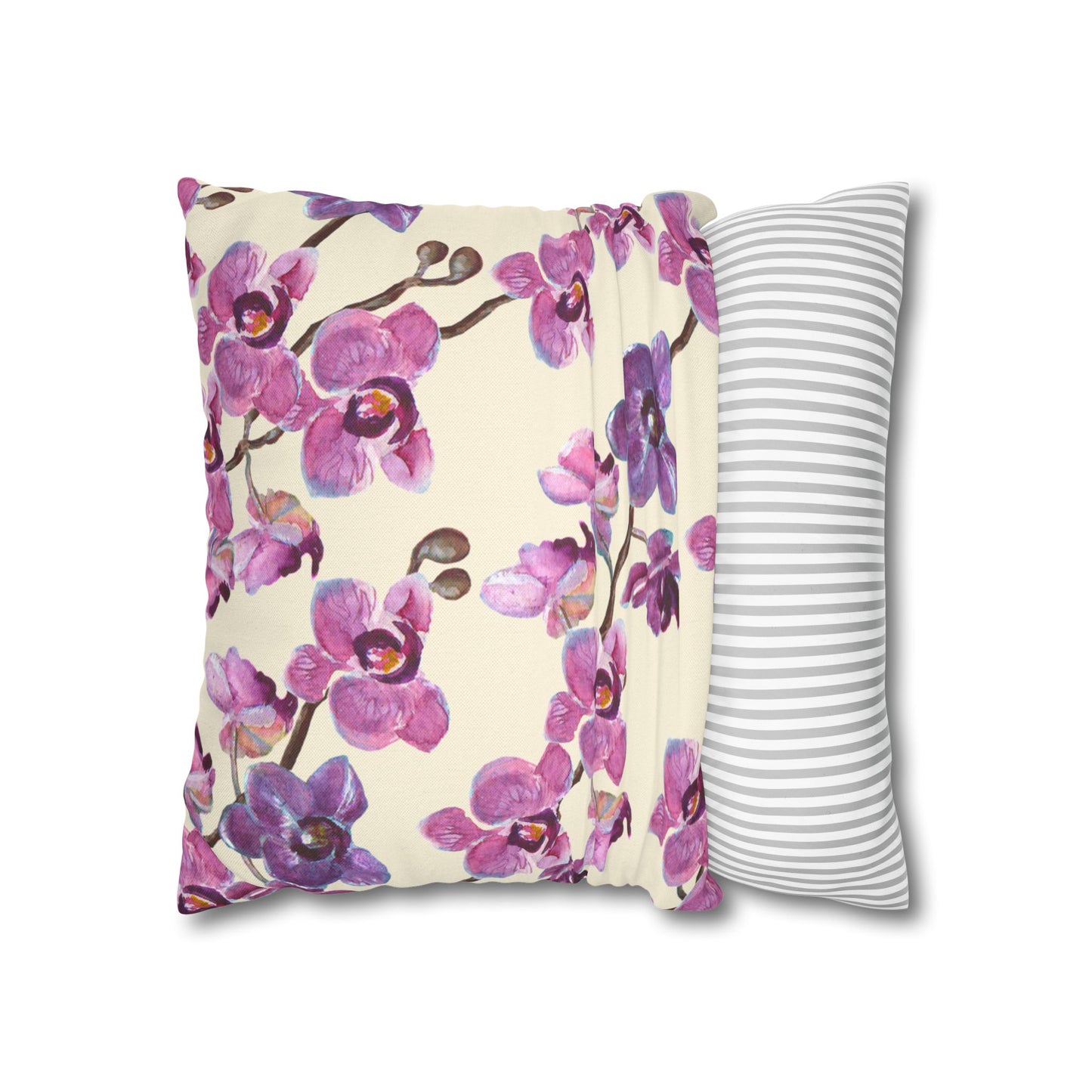 Vanilla Orchid Printed Square Pillow Cover (no insert) - Multiple Sizes (14"x14", 16"x16", 18"x18", 20"x20"), Includes zipper closure