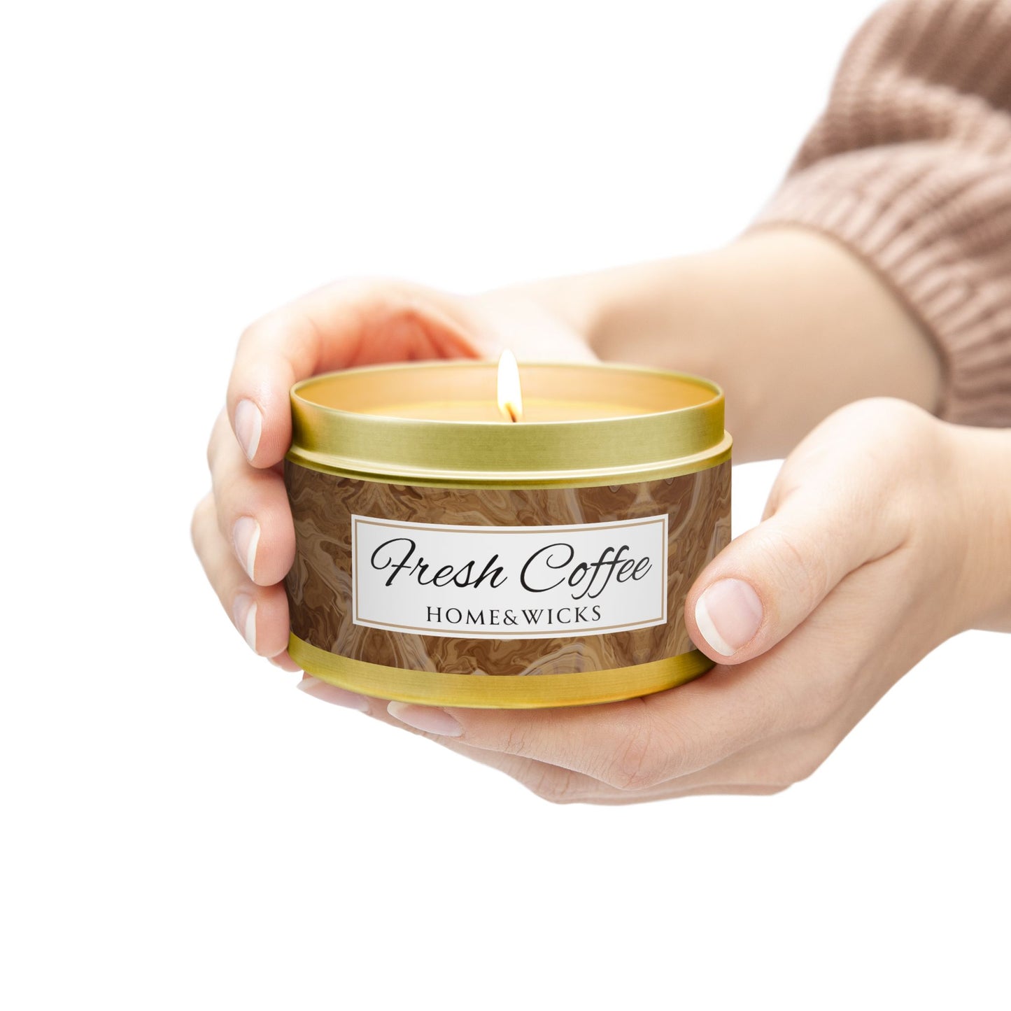 Fresh Coffee Scented Coconut Soy Wax Candle, 8 oz. Gold Tin Jar with Lid - Winter Home Decor, Seasonal Candles for Holiday Celebrations, Christmas Candle