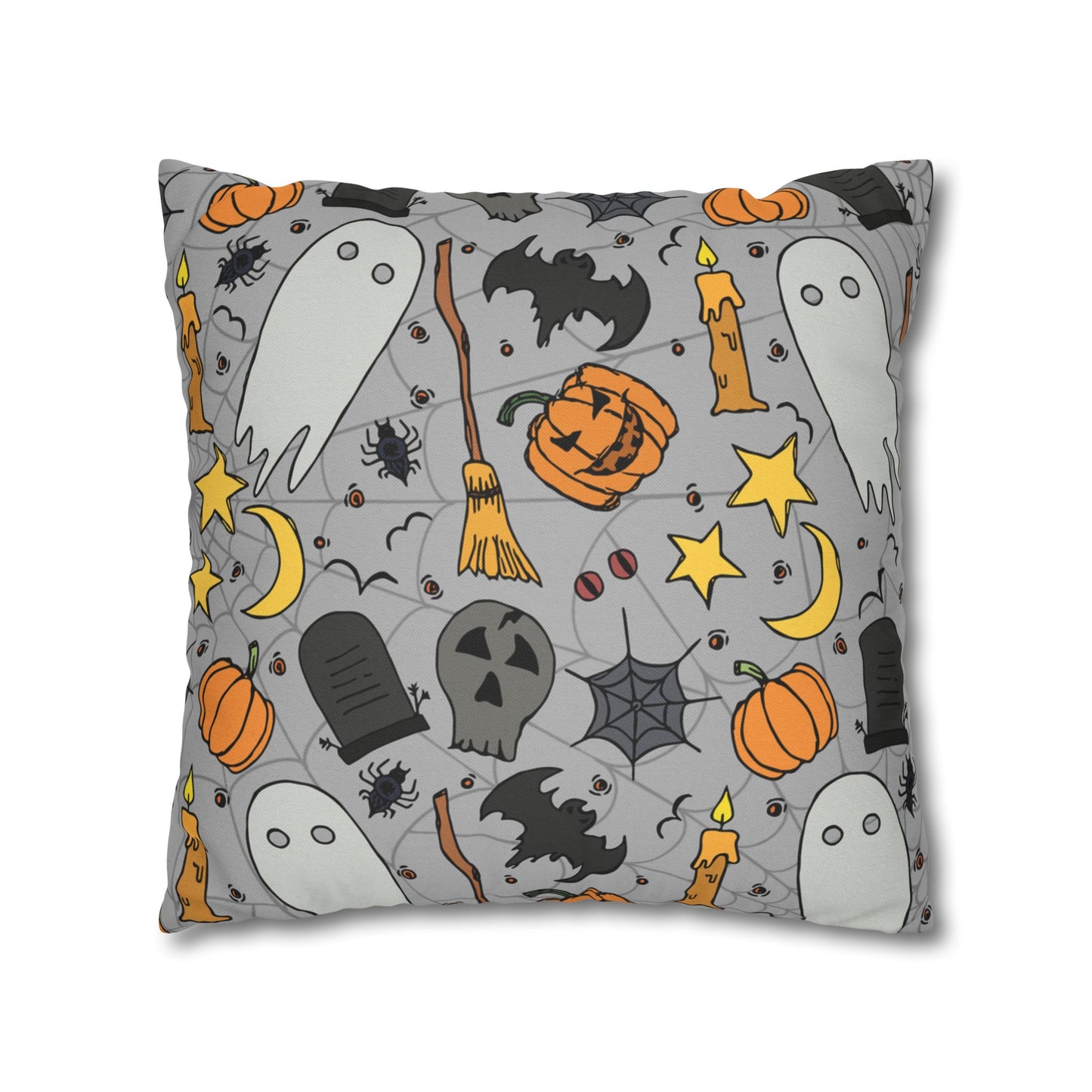 Halloween Fun Printed Square Pillow Cover (no insert) - Multiple Sizes (14"x14", 16"x16", 18"x18", 20"x20"), Includes insert and zipper closure - Halloween Ghosts Decorative Pillowcase, Spooky Home Decor, Halloween Accent Throw Pillowcase