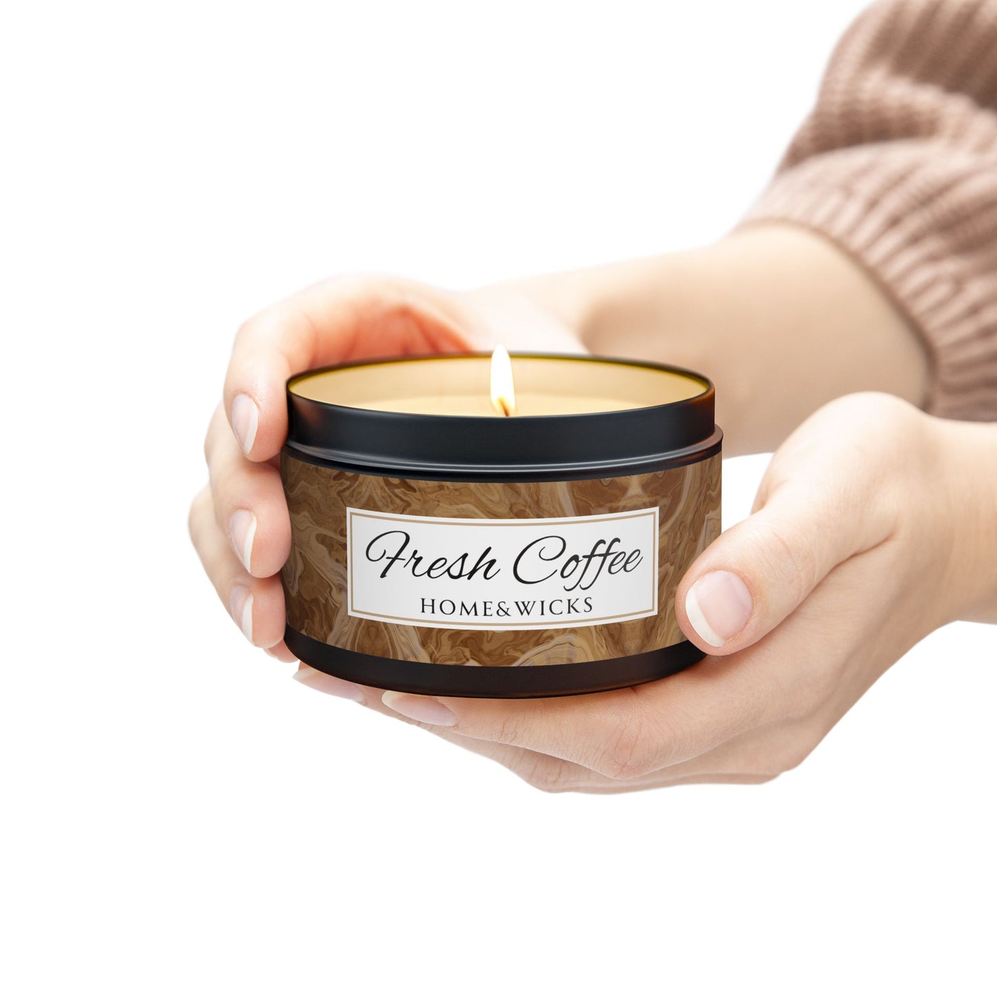 Fresh Coffee Scented Coconut Soy Wax Candle, 8 oz. Black Tin Jar with Lid -Coffee Lover Candle, Garamond, Aromatherapy Gift, Relaxing Coffee Candle