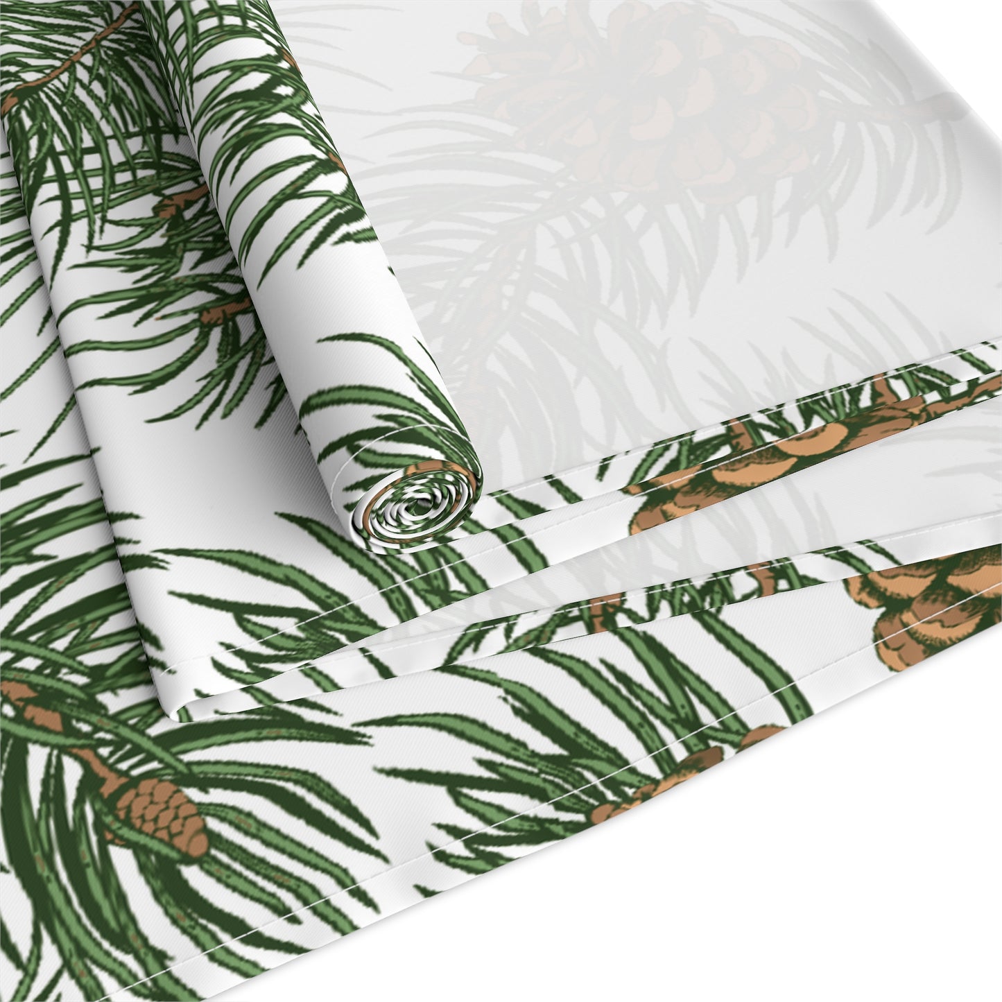 Needles & Cones Table Runner - 16" x 72" or 16" x 90" Size Options - Christmas Table Runner, Winter Table Decor, Holiday Table Runner - Cotton Twill or Polyester choices