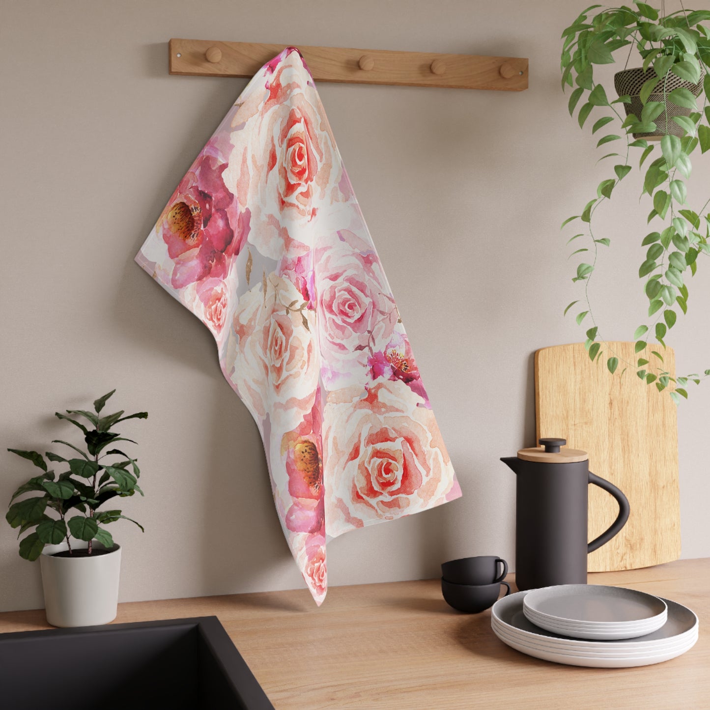 Bohemian Rose Printed Tea Towels - 100% Cotton Twill, 18" x 30"