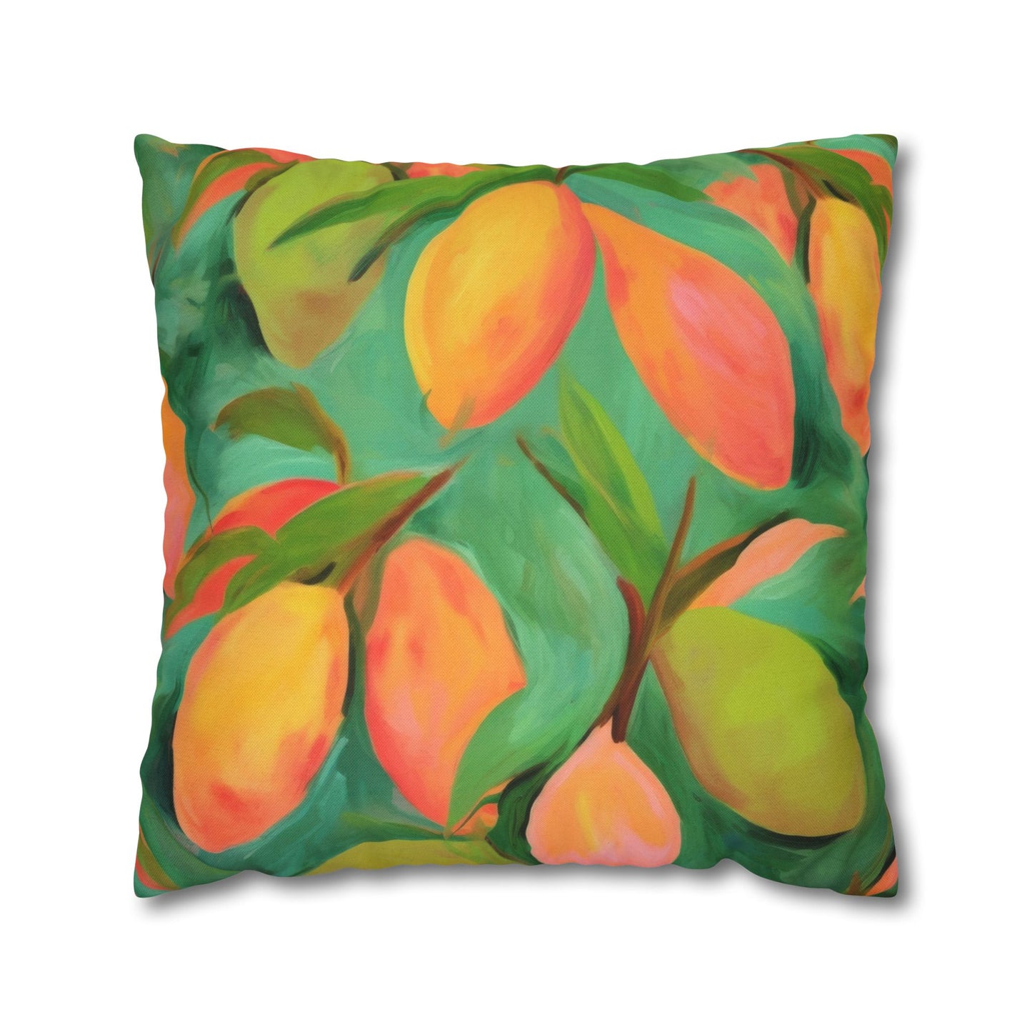 Mangoes Printed Square Pillow Cover (no insert) - Multiple Sizes (14"x14", 16"x16", 18"x18", 20"x20"), Includes zipper closure