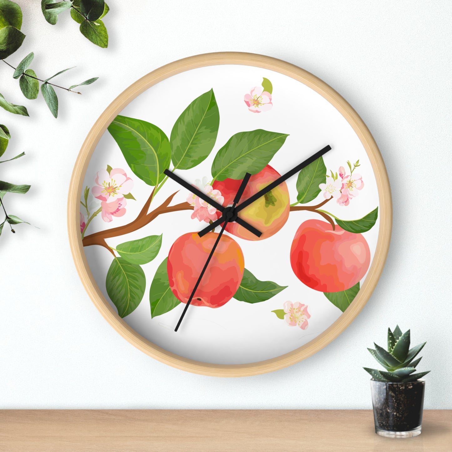 Apple Harvest Wall Clock - Select from Black, White or Natural Wood Color