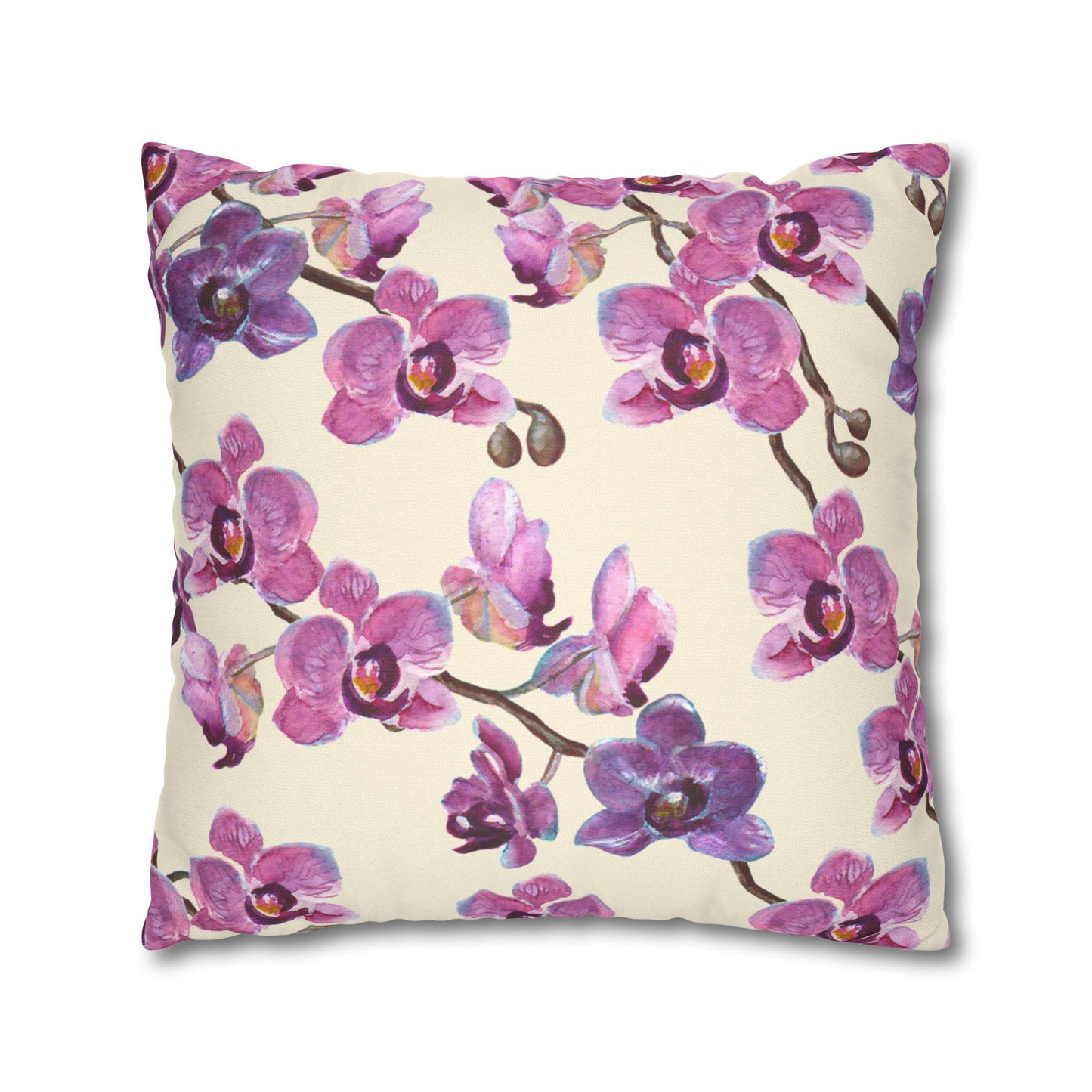 Vanilla Orchid Printed Square Pillow Cover (no insert) - Multiple Sizes (14"x14", 16"x16", 18"x18", 20"x20"), Includes zipper closure