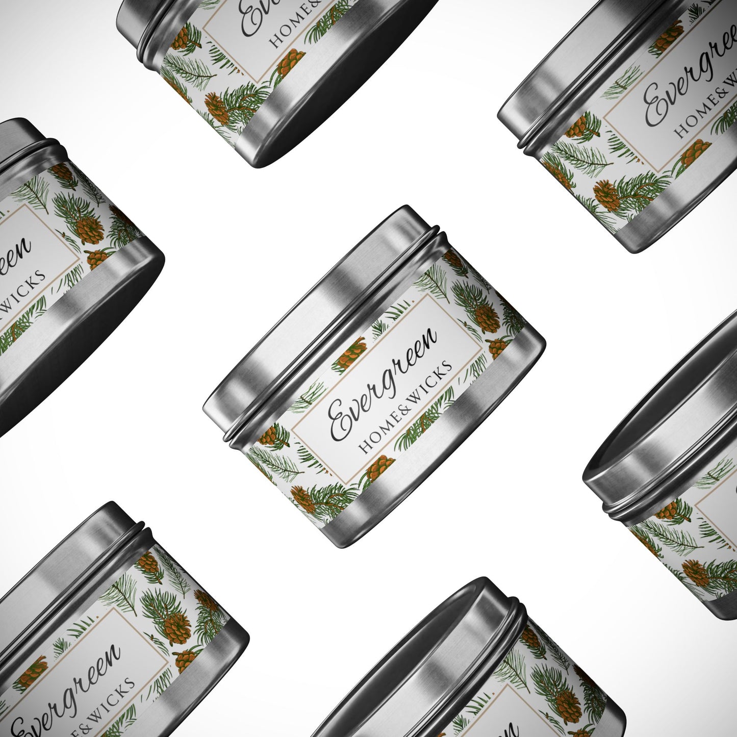 Evergreen Scented Coconut Soy Wax Candle, 4 oz. Silver Tin Jar with Lid - Winter Home Decor, Seasonal Candle for Holiday Celebrations, Christmas Candle