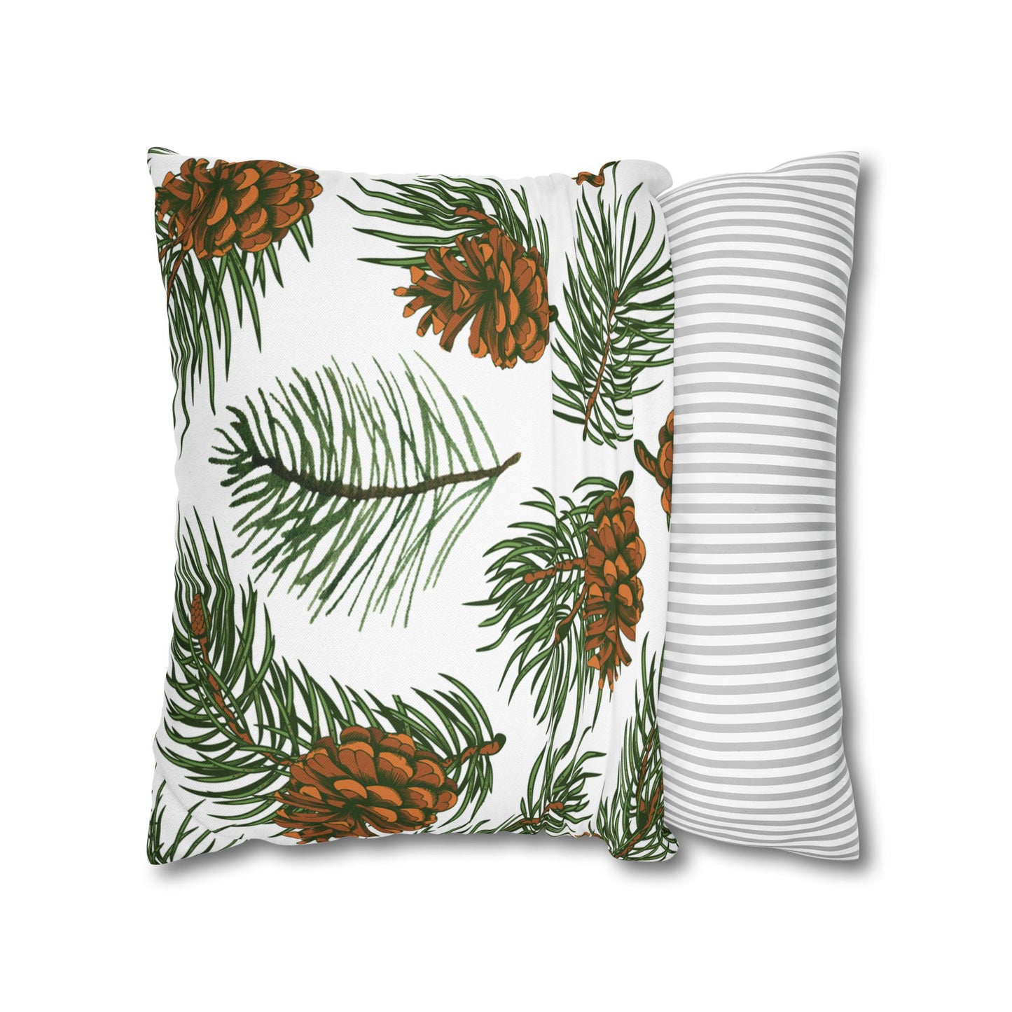 Needles & Cones Printed Square Pillow Cover (no insert) - Multiple Sizes (14"x14", 16"x16", 18"x18", 20"x20"), Includes zipper closure