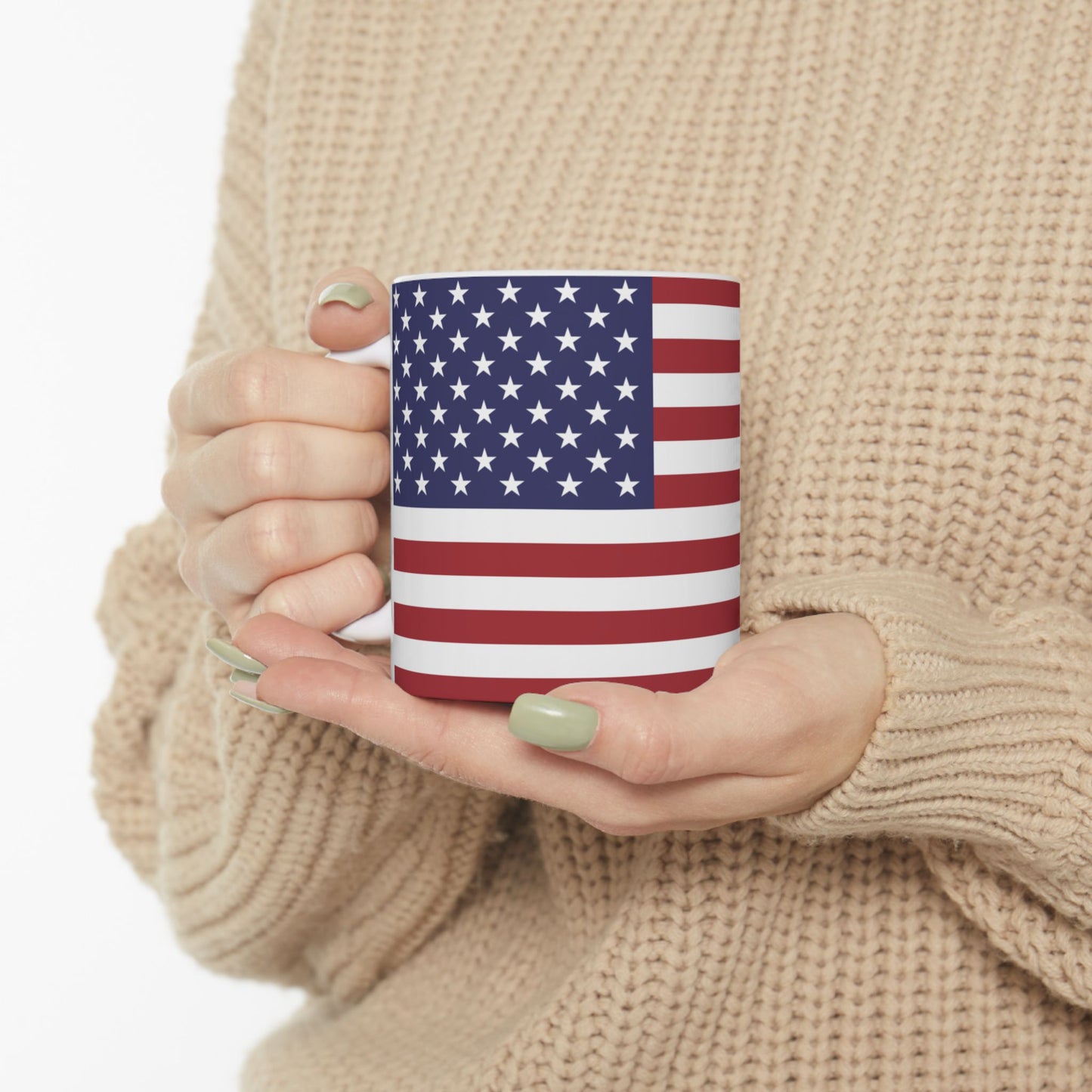 American Flag Mug - 11 oz. & 15 oz. size options - Patriotic Ceramic Mug | USA Flag Design for Coffee Lovers, 4th of July Gift, Home Decor, Tea Drinkware, Independence Day Celebration