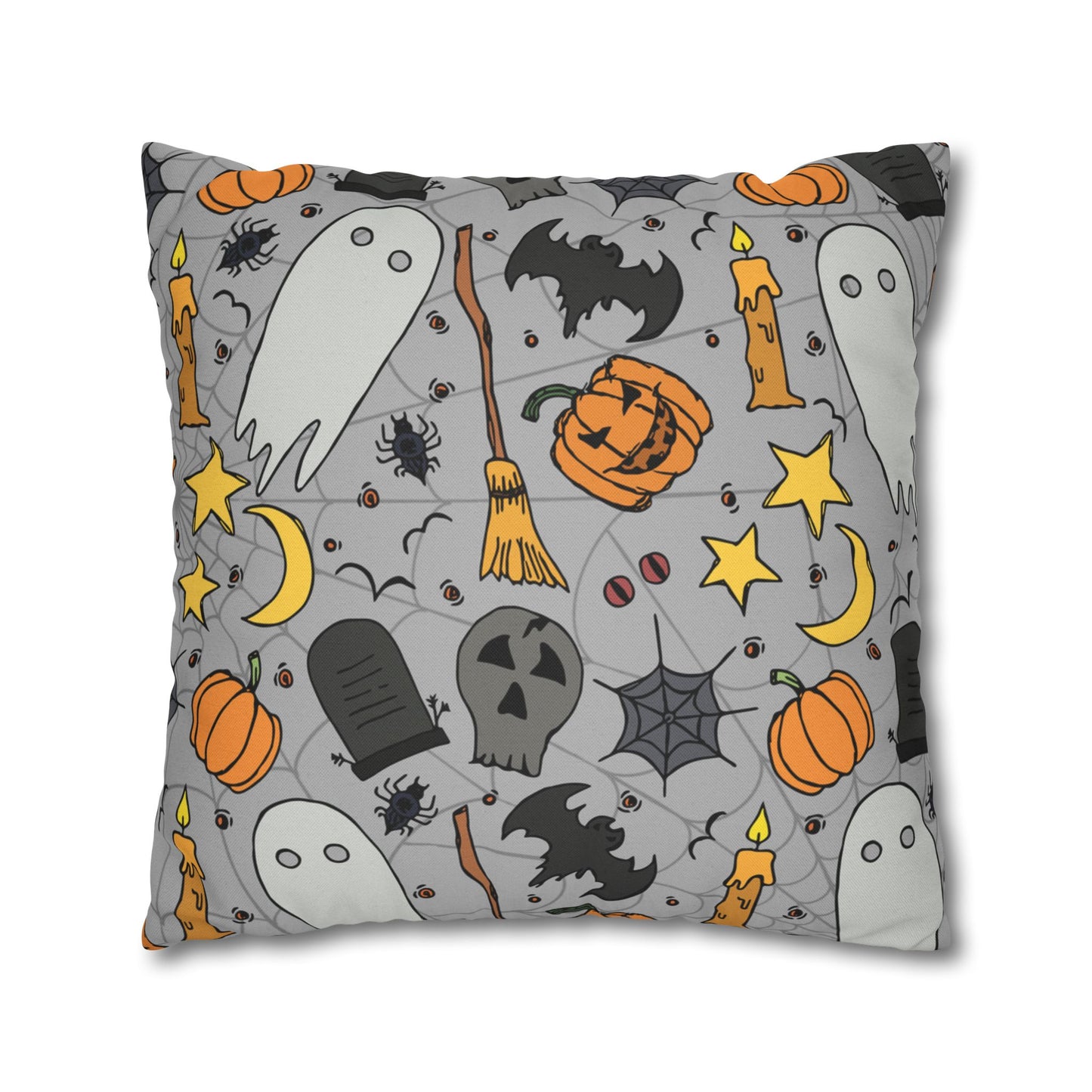 Halloween Fun Printed Square Pillow Cover (no insert) - Multiple Sizes (14"x14", 16"x16", 18"x18", 20"x20"), Includes insert and zipper closure - Halloween Ghosts Decorative Pillowcase, Spooky Home Decor, Halloween Accent Throw Pillowcase