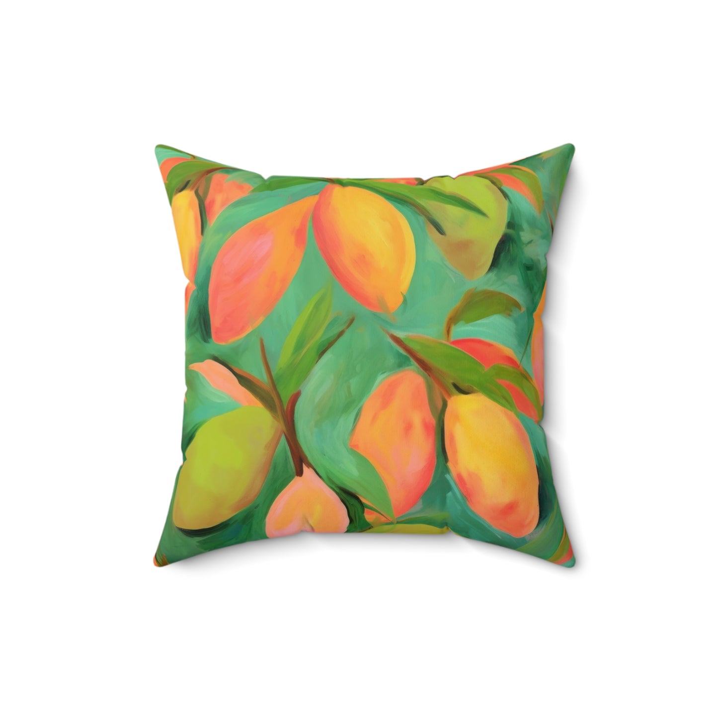 Mangoes Printed Square Pillow Cover with Insert - Multiple Sizes (14"x14", 16"x16", 18"x18", 20"x20"), Includes insert and zipper closure