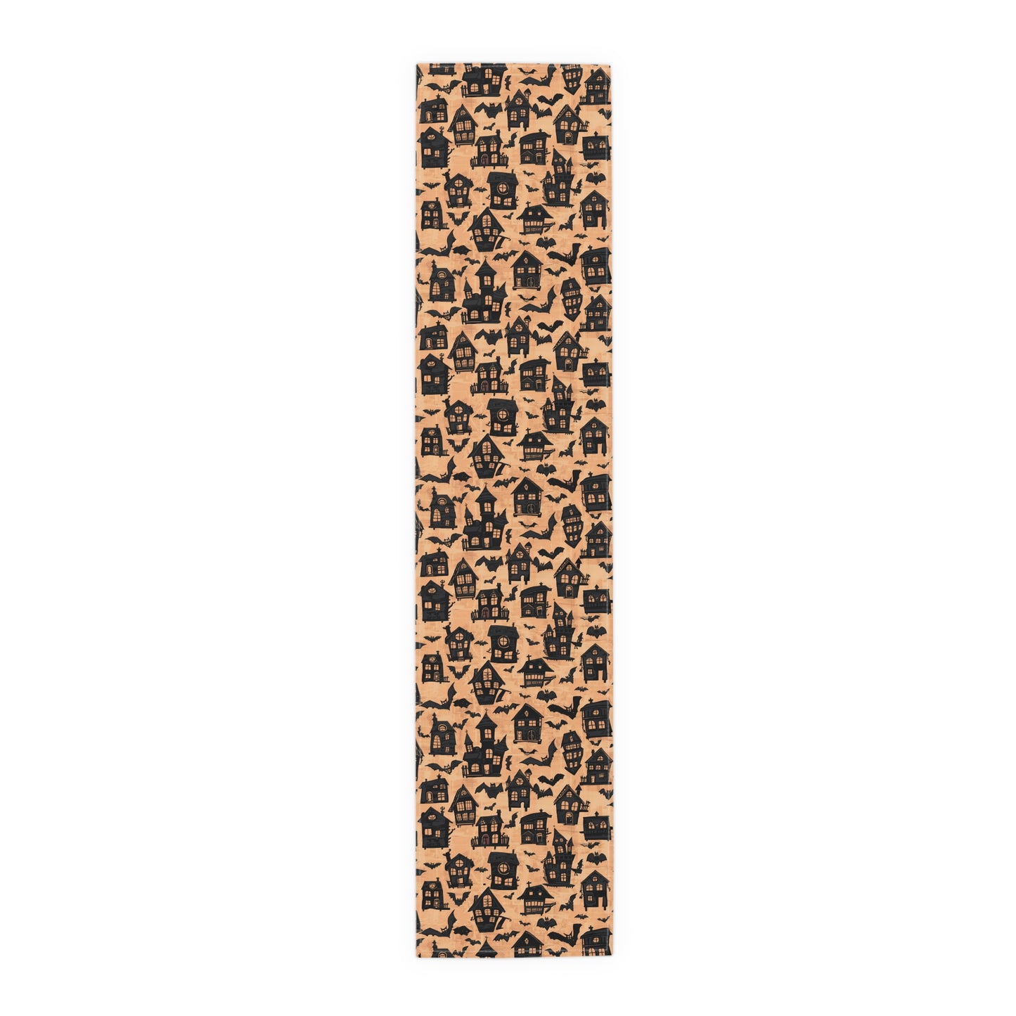 Haunted Houses Halloween Themed Table Runner- 16" x 72" or 16" x 90" Sizes, Spooky Home Decor, Halloween Party Decoration, Halloween Table Runner - Cotton Twill or Polyester material choices