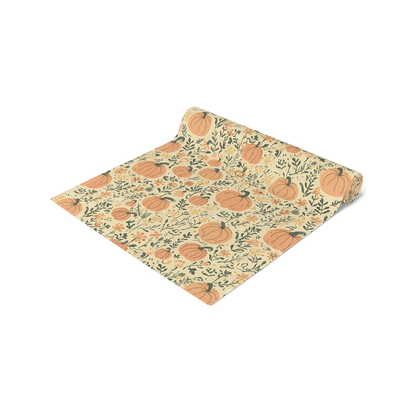 Pumpkin Field Table Runner 16" x 72" or 16" x 90" Sizes, Fall Table Runner, Thanksgiving Table Runner, Halloween Table Runner, Autumn Table Decor, Cotton Twill or Polyester material choices