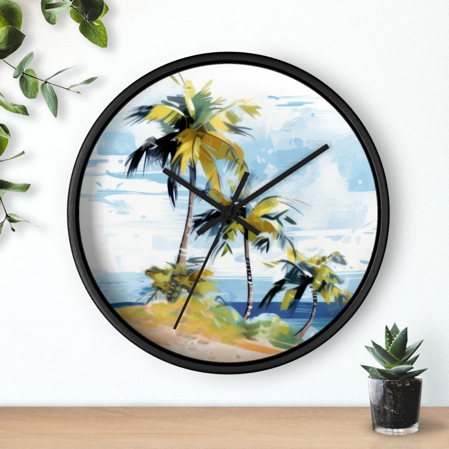 Tropical Retreat Wall Clock - Select from Black, White or Natural Wood Color