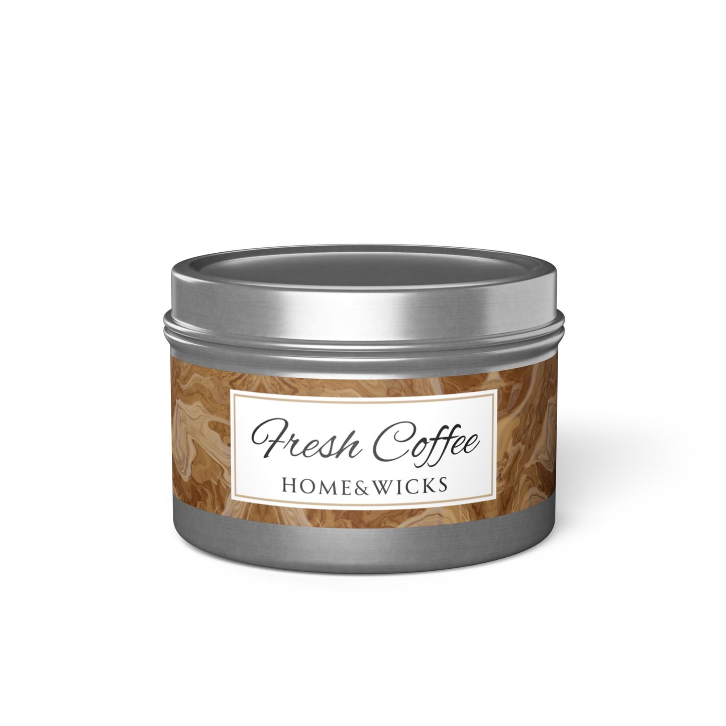 Fresh Coffee Scented Coconut Soy Wax Candle, 4 oz. Silver Tin Jar with Lid - Cozy Home Decor, Garamond, Coffee Lover Gift, Relaxing Coffee Candle