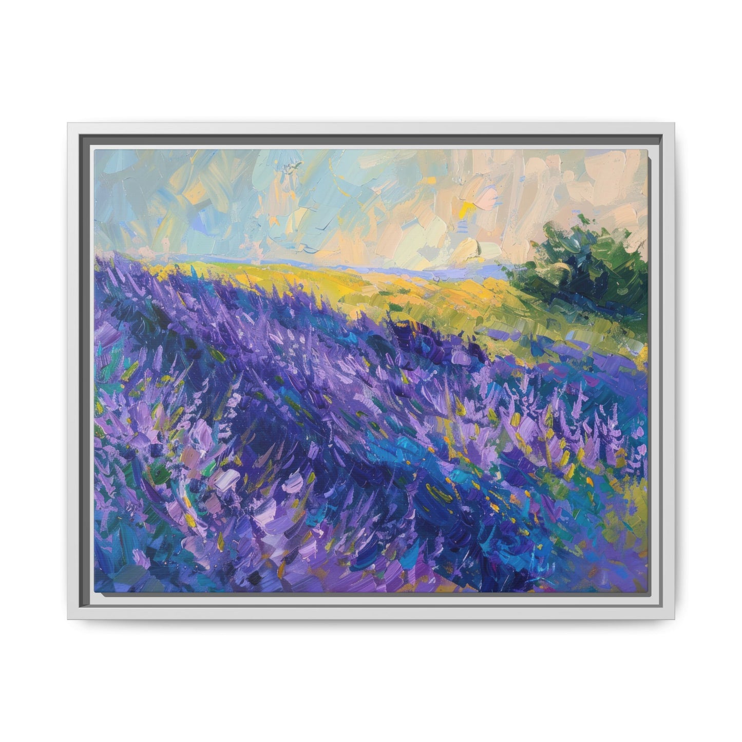 Lavender Fields Framed Matte Canvas Art - Multiple Frame Colors & Size Options