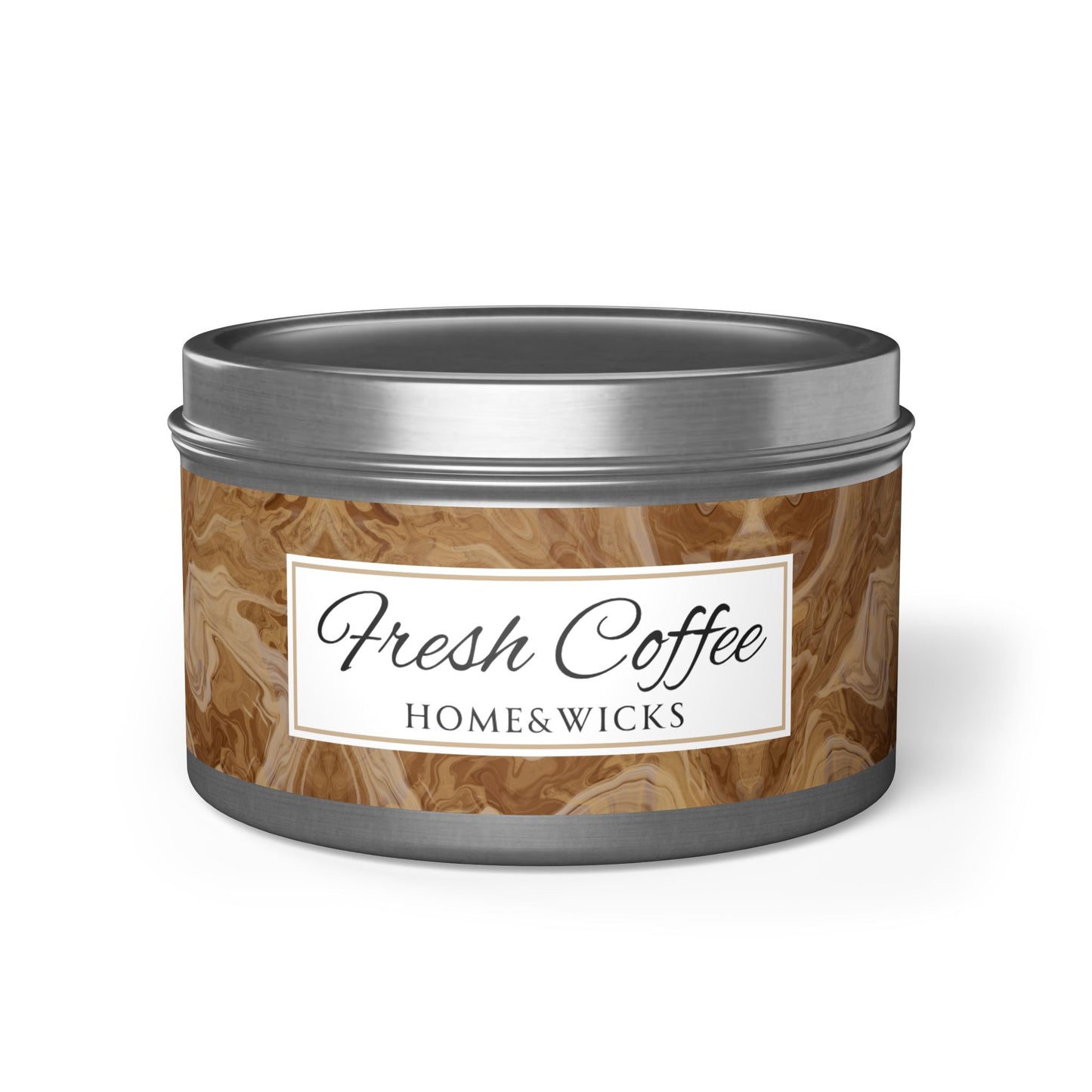 Fresh Coffee Scented Coconut Soy Wax Candle, 8oz. Silver Tin Jar with Lid - Cozy Home Decor, Garamond, Aromatherapy Gift, Relaxing Coffee Candle