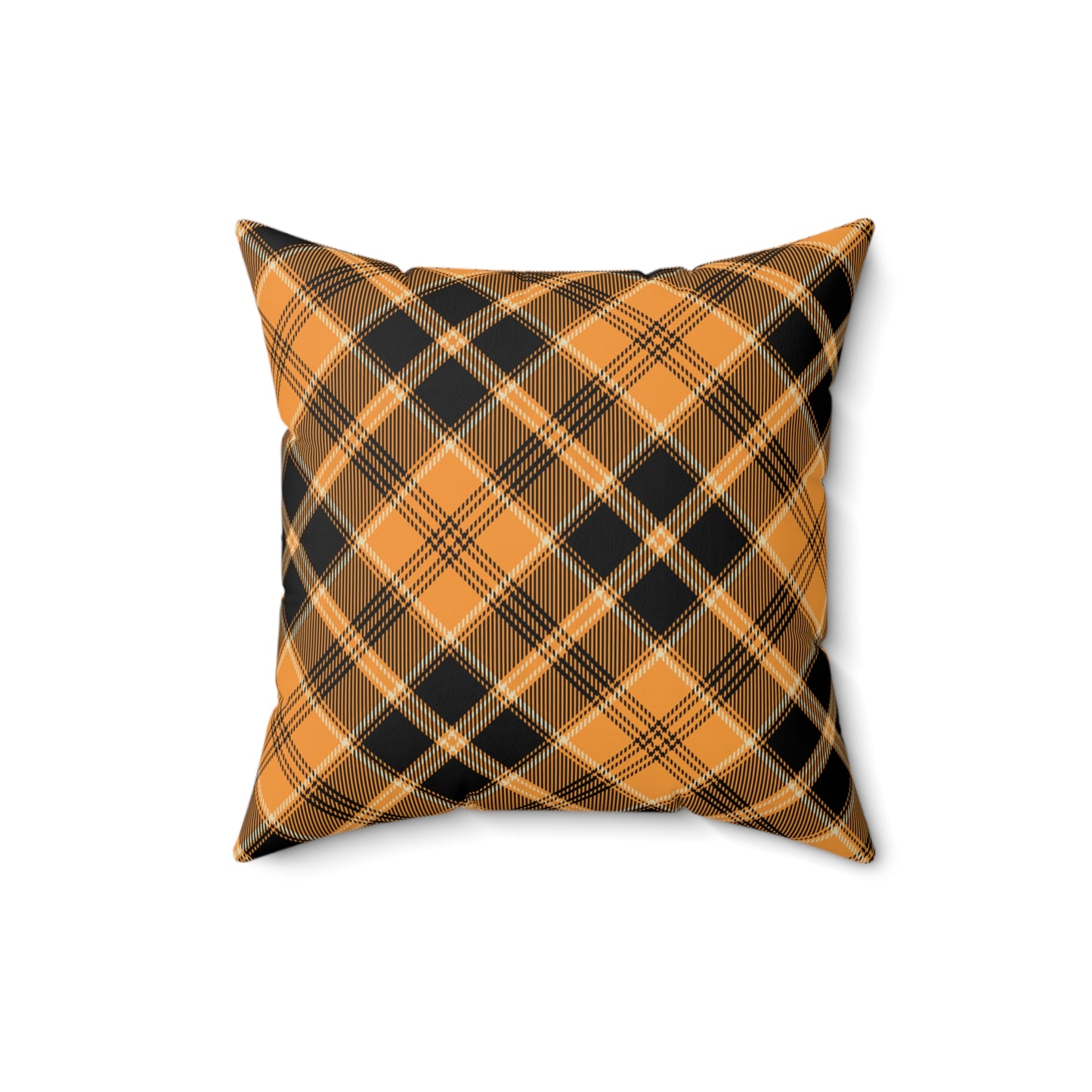 Halloween Plaid Square Pillow (includes insert) Multiple Sizes (14"x14", 16"x16", 18"x18", 20"x20") - Halloween Home Decor, Autumn Fall Pillow Accent, Halloween Spun Polyester Square Pillow, Orange & Black Plaid Pillow