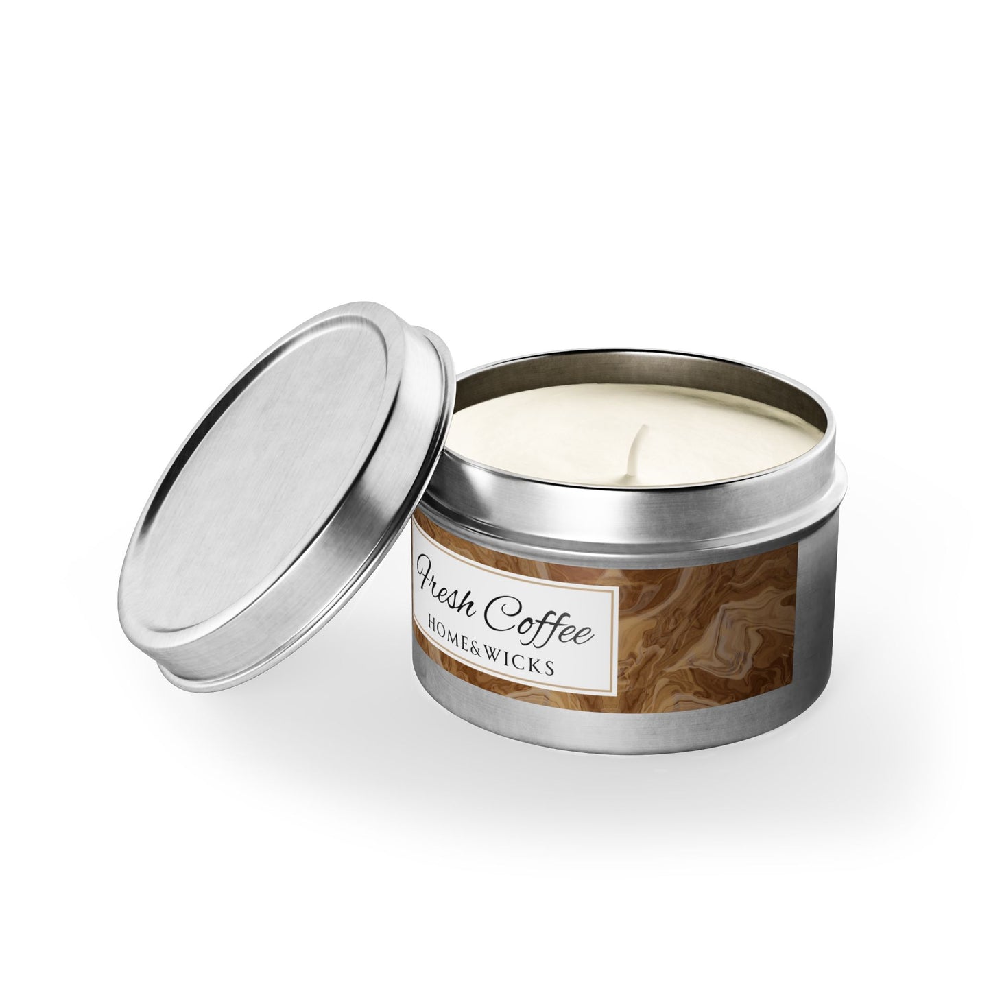 Fresh Coffee Scented Coconut Soy Wax Candle, 4 oz. Silver Tin Jar with Lid - Cozy Home Decor, Garamond, Coffee Lover Gift, Relaxing Coffee Candle