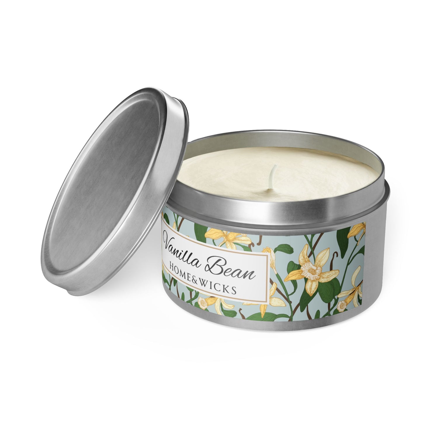 Vanilla Bean Scented Coconut Soy Wax Candle, 8 oz. Silver Tin Jar with Lid - Relaxing Vanilla Candle, Gift for Her, Vanilla Aromatherapy