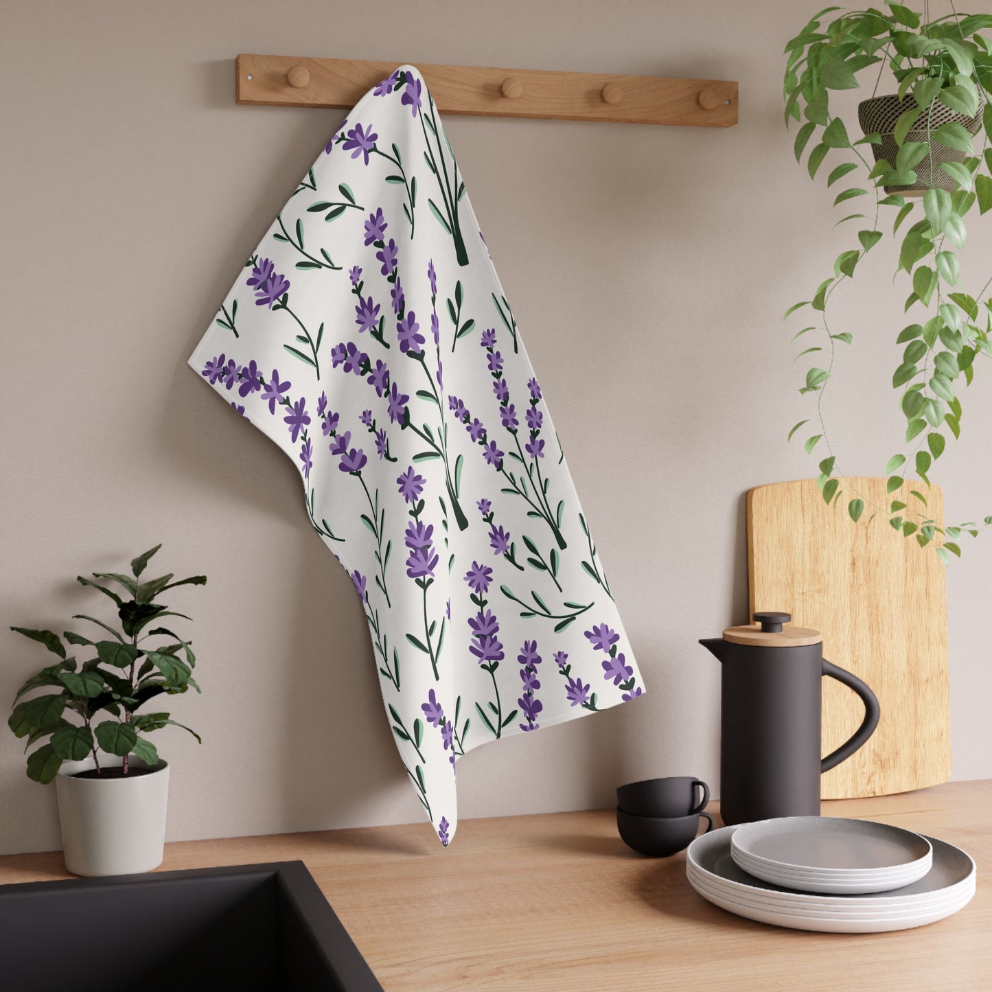 Lavender White Printed Tea Towels - 100% Cotton Twill, 18" x 30"