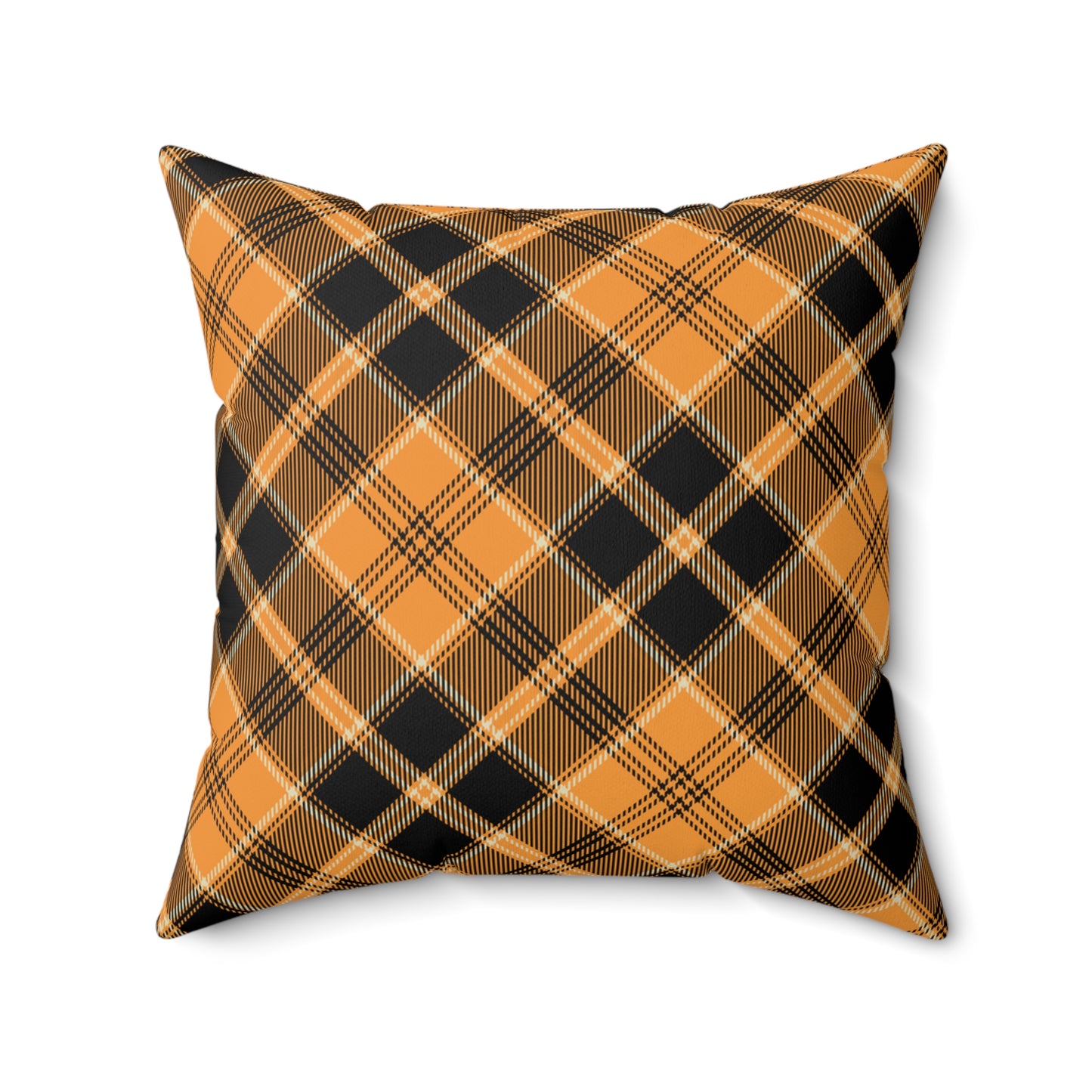 Halloween Plaid Square Pillow (includes insert) Multiple Sizes (14"x14", 16"x16", 18"x18", 20"x20") - Halloween Home Decor, Autumn Fall Pillow Accent, Halloween Spun Polyester Square Pillow, Orange & Black Plaid Pillow