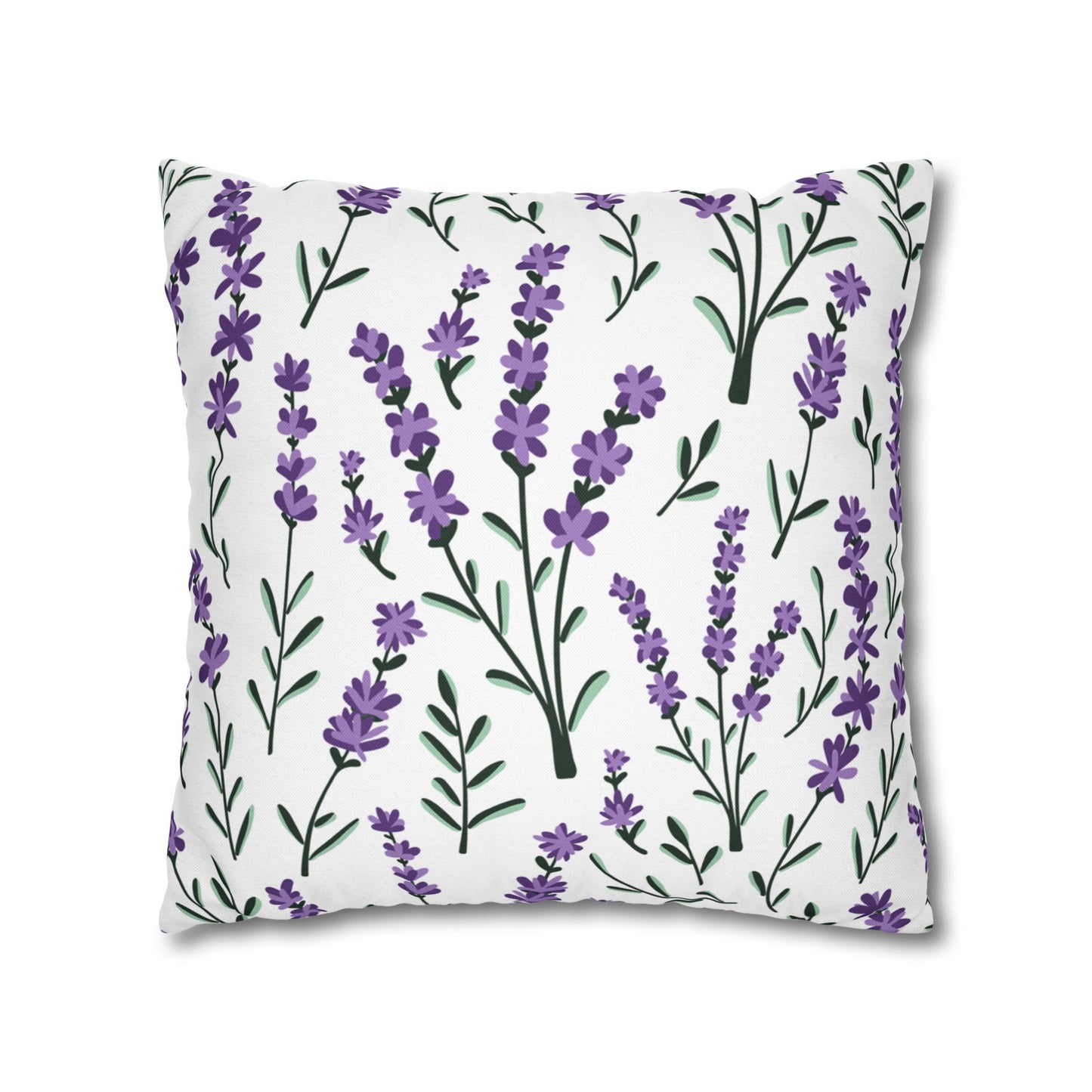 Lavender White Printed Square Pillow Cover (no insert) - Multiple Sizes (14"x14", 16"x16", 18"x18", 20"x20"), Includes zipper closure