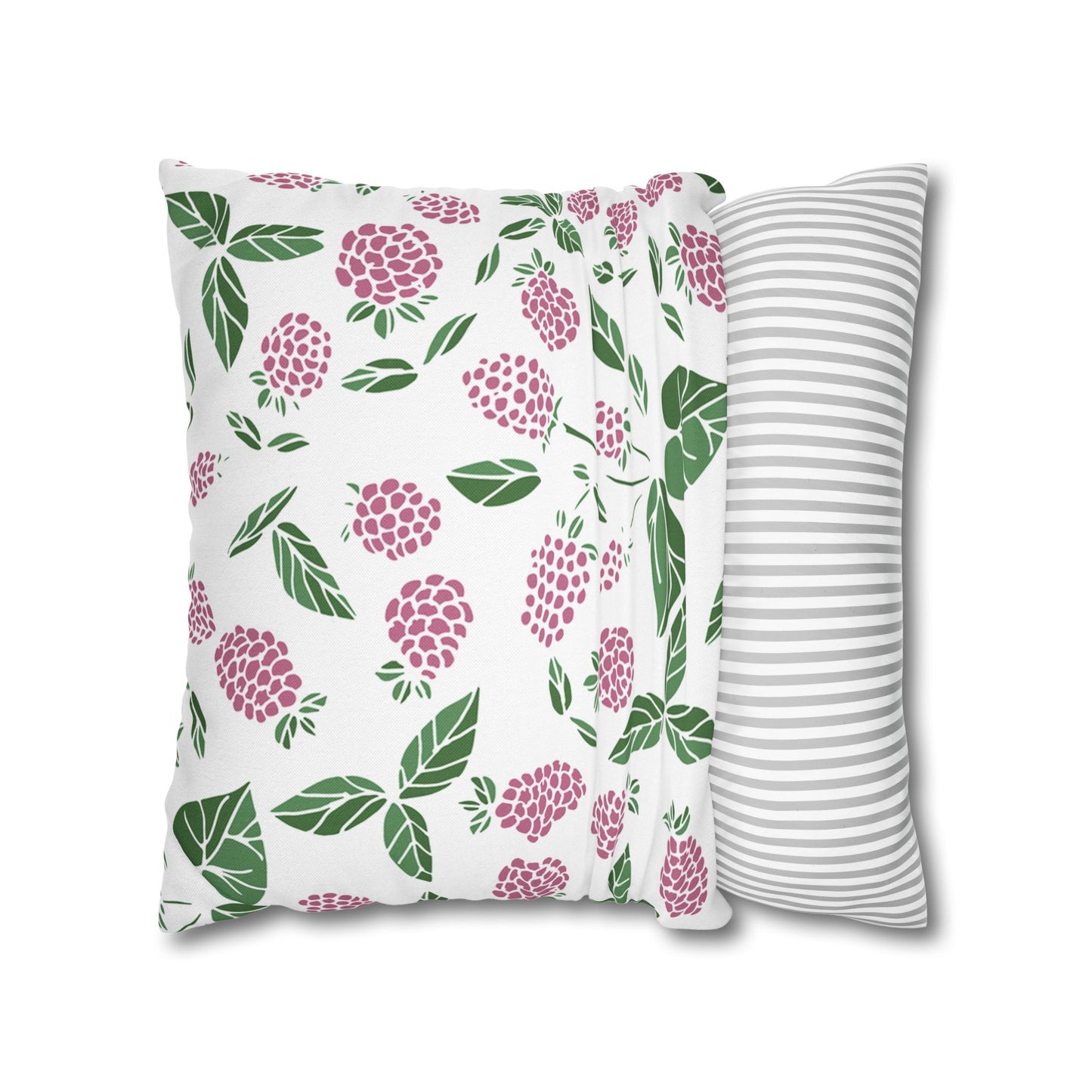 Pink Berry Printed Square Pillow Cover (no insert) - Multiple Sizes (14"x14", 16"x16", 18"x18", 20"x20"), Includes zipper closure