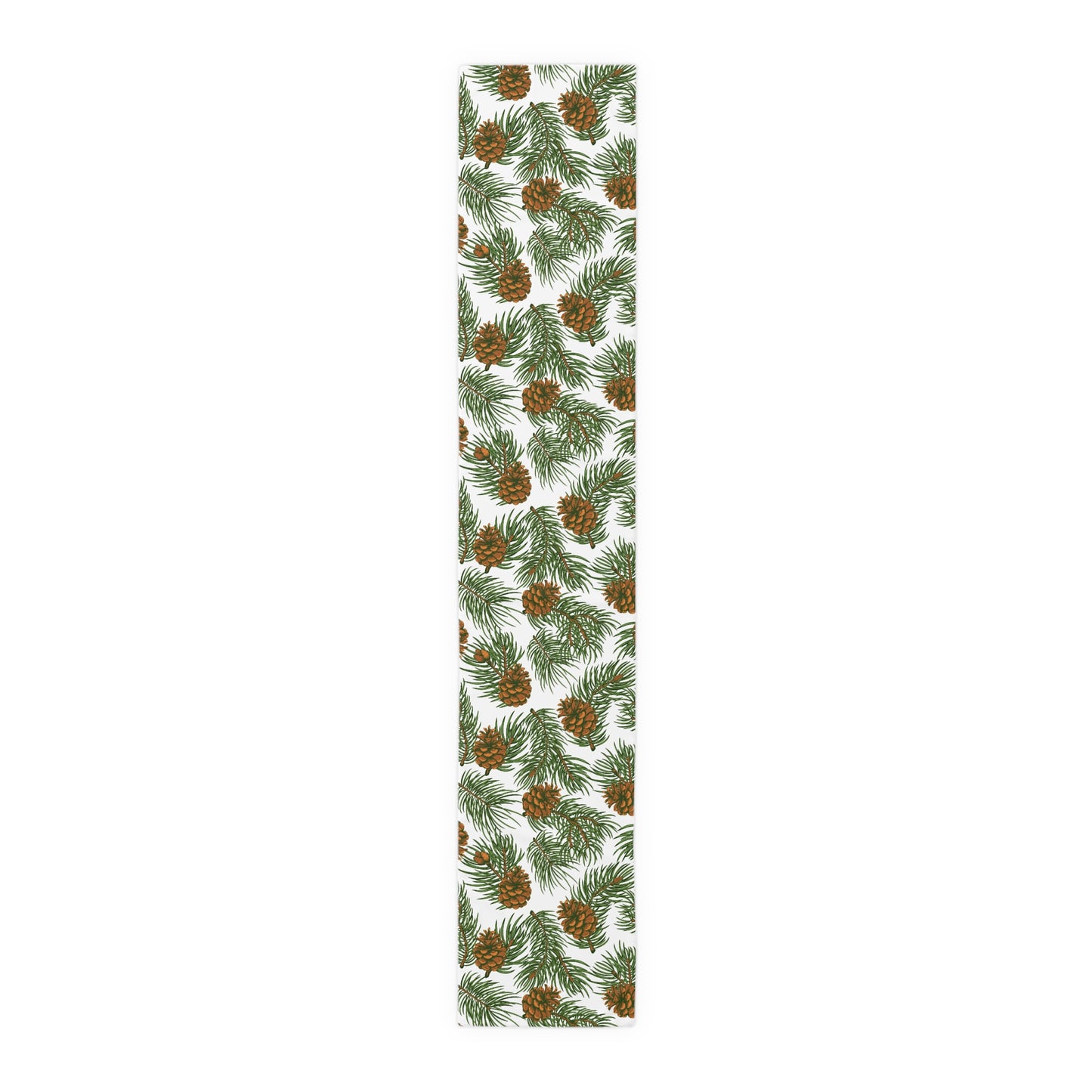 Needles & Cones Table Runner - 16" x 72" or 16" x 90" Size Options - Christmas Table Runner, Winter Table Decor, Holiday Table Runner - Cotton Twill or Polyester choices