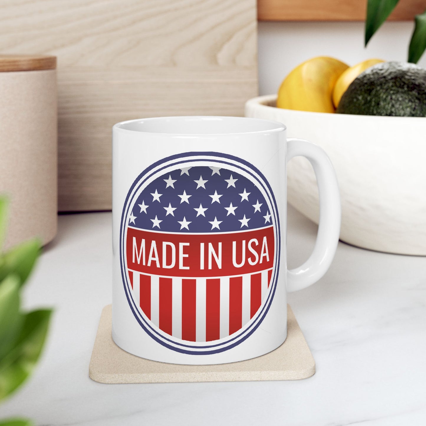 Made in USA Mug - 11 oz. & 15 oz. size options - Patriotic Ceramic Mug, Independence Day Gift, American Flag Coffee Cup, USA Drinkware