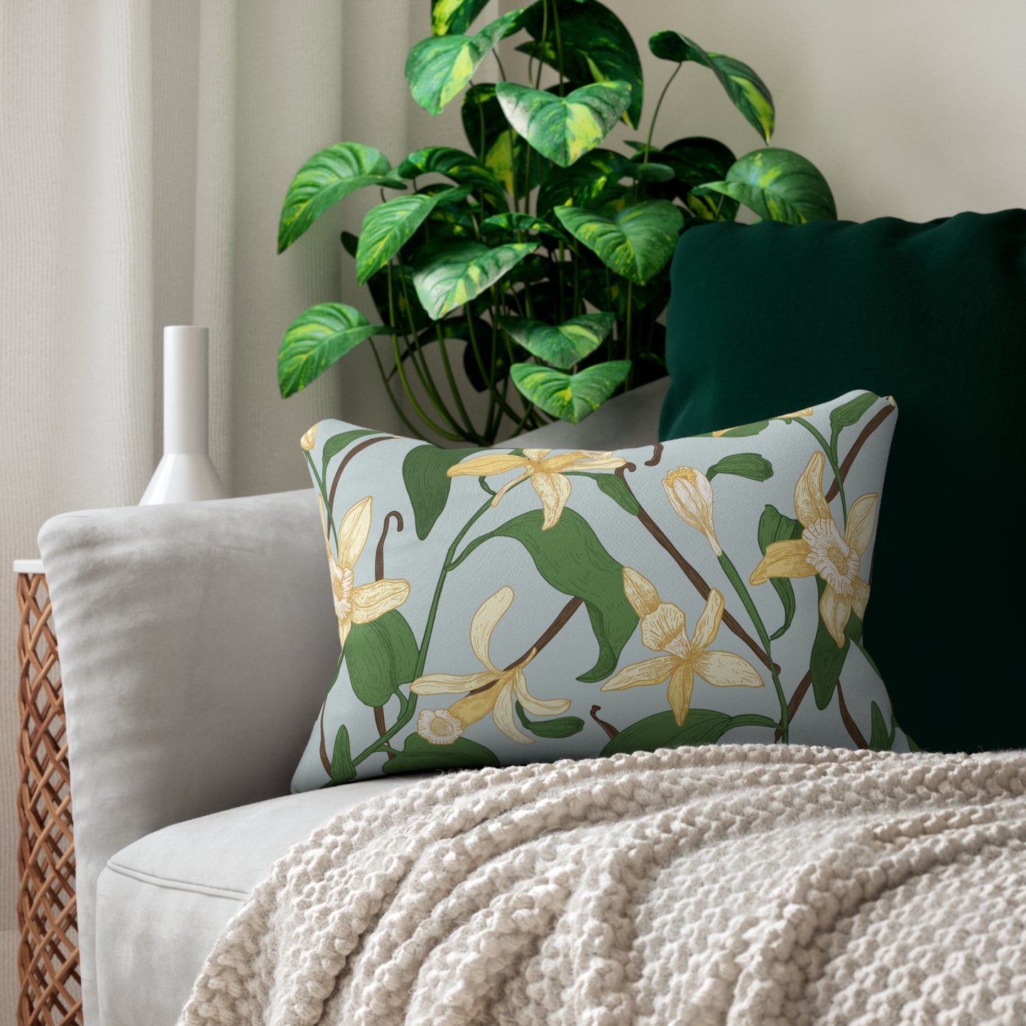 Vanilla Bean Printed Lumbar Pillow with Insert (20" x 14") - Includes insert and zipper closure