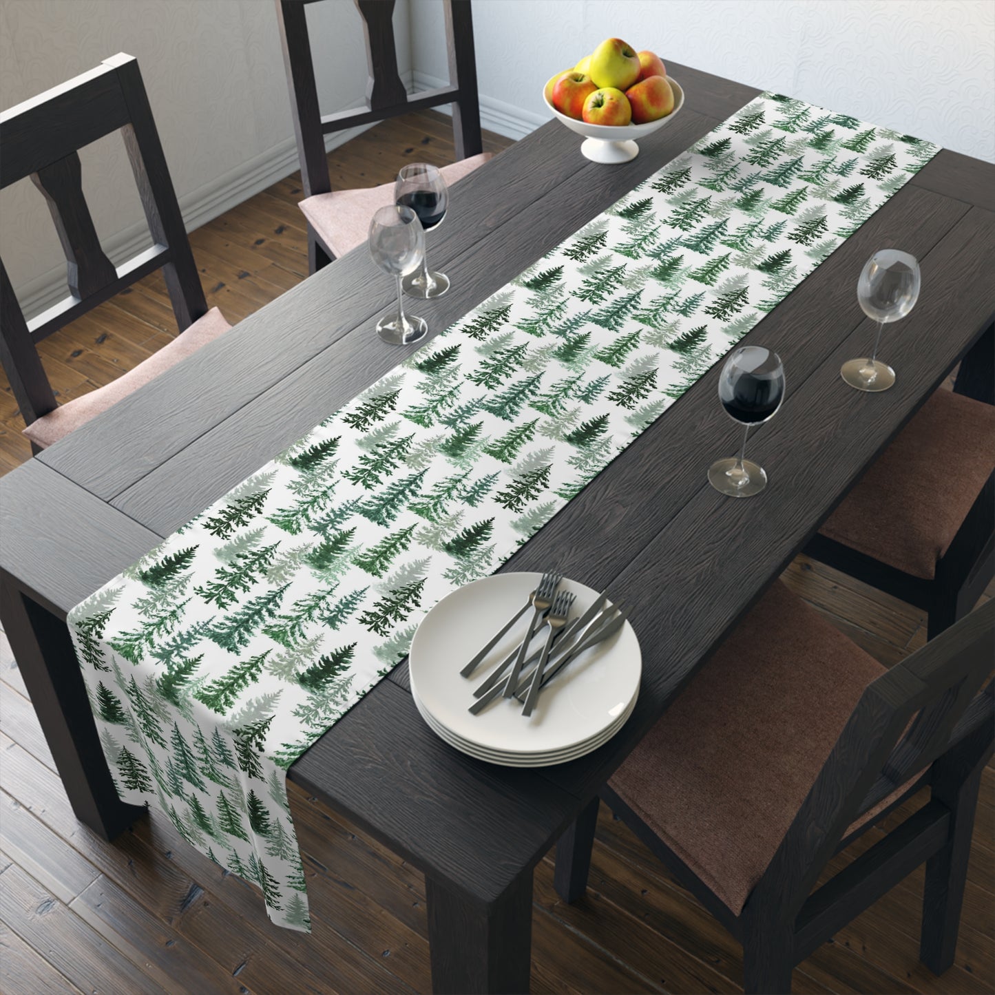 Fraser Fir Table Runner - 16" x 72" or 16" x 90" Size Options - Christmas Table Runner, Winter Forest Table Decor, Holiday Table Runner - Cotton Twill or Polyester choices
