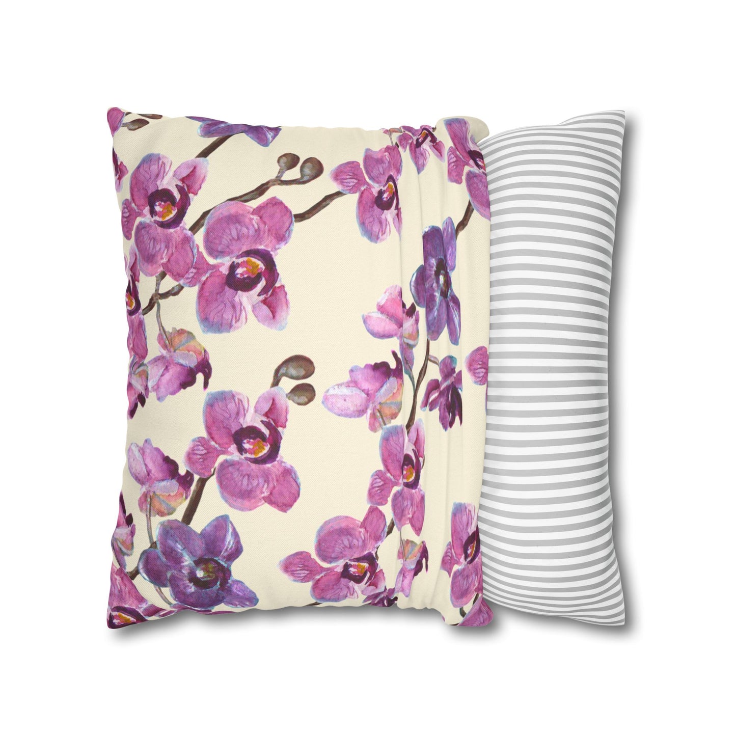 Vanilla Orchid Printed Square Pillow Cover (no insert) - Multiple Sizes (14"x14", 16"x16", 18"x18", 20"x20"), Includes zipper closure