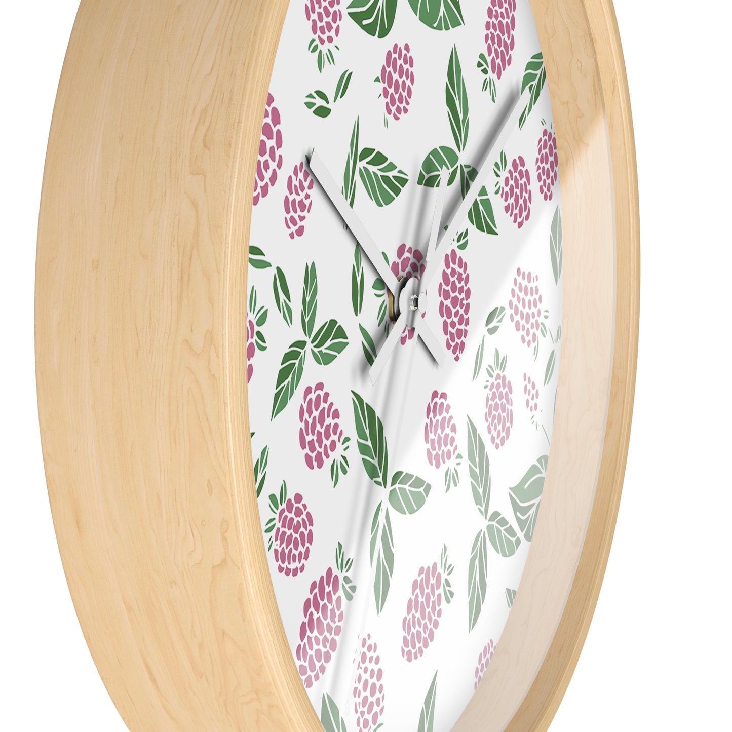 Pink Berry Wall Clock - Select from Black, White or Natural Wood Color