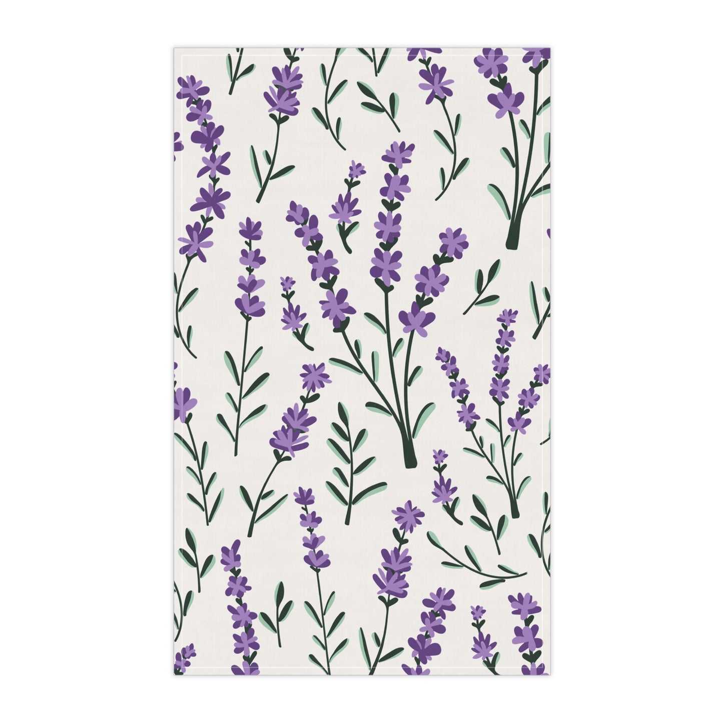 Lavender White Printed Tea Towels - 100% Cotton Twill, 18" x 30"