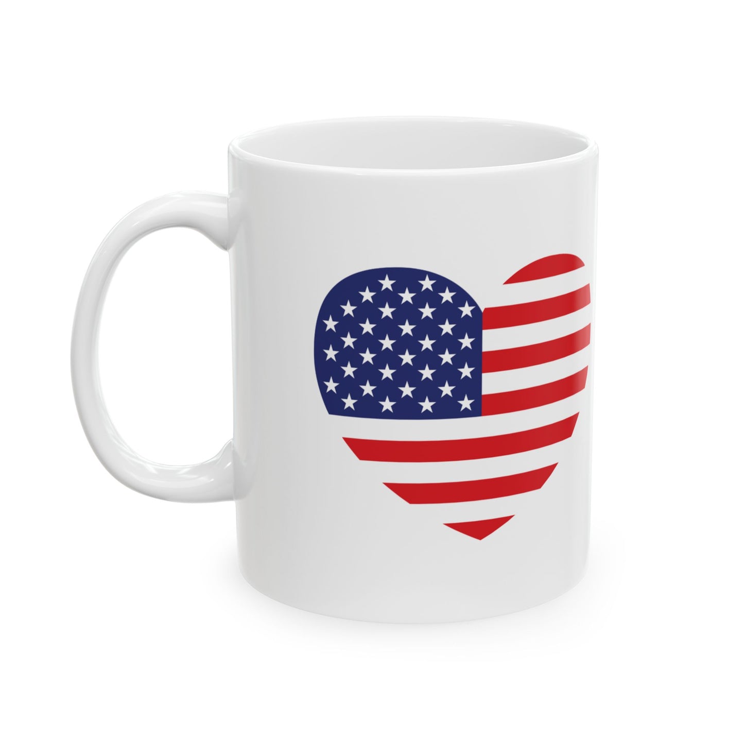 American Flag Heart Mug - 11 oz. & 15 oz. size options - Patriotic Heart Ceramic Mug, Independence Day Gift, Patriotic Coffee Cup, Love USA Drinkware