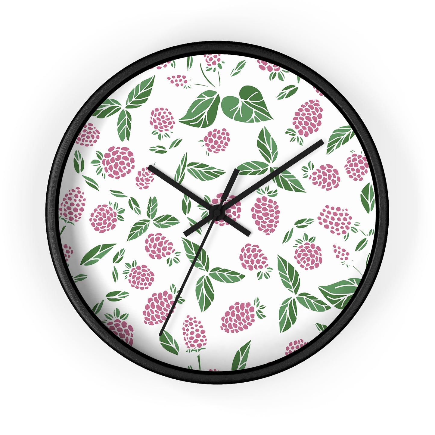 Pink Berry Wall Clock - Select from Black, White or Natural Wood Color