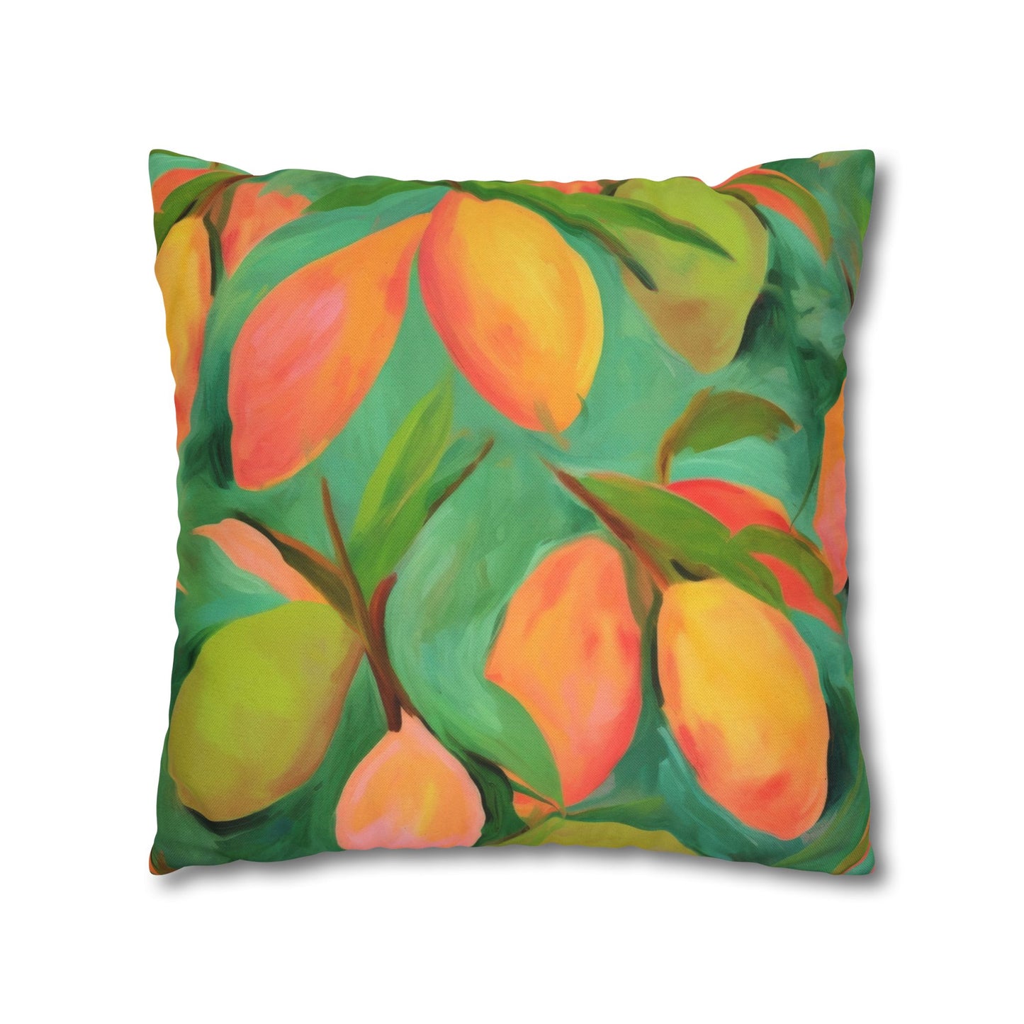 Mangoes Printed Square Pillow Cover (no insert) - Multiple Sizes (14"x14", 16"x16", 18"x18", 20"x20"), Includes zipper closure