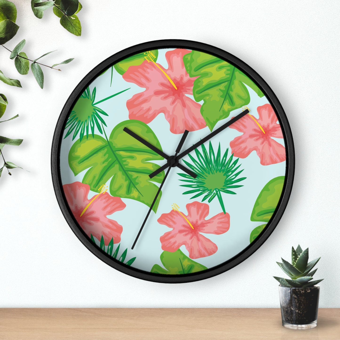 Tropical Island Wall Clock - Select from Black, White or Natural Wood Color