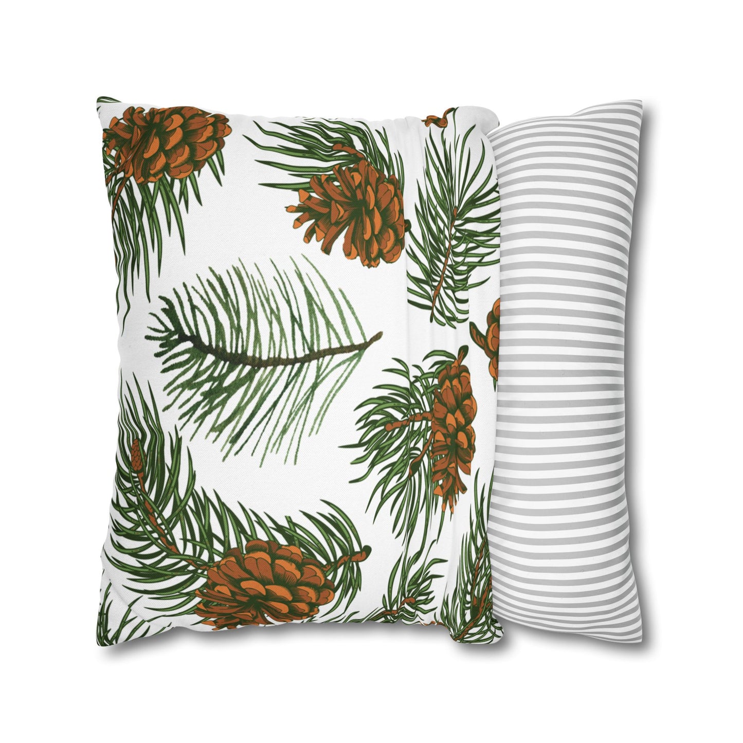 Needles & Cones Printed Square Pillow Cover (no insert) - Multiple Sizes (14"x14", 16"x16", 18"x18", 20"x20"), Includes zipper closure