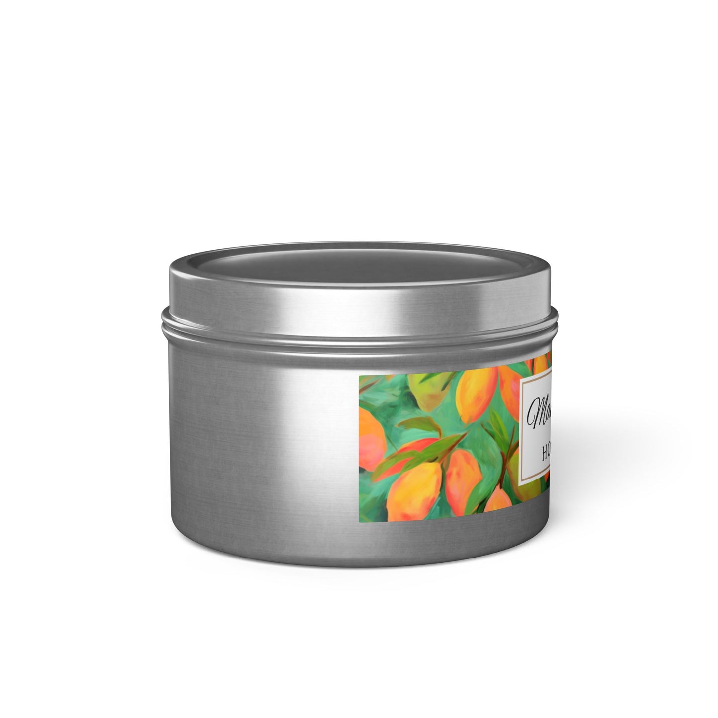 Mango Coconut Scented Coconut Soy Wax Candle, 4 oz. Silver Tin Jar with Lid - Fruity Candle, Gift for Her, Tropical Candle, Summer Decor