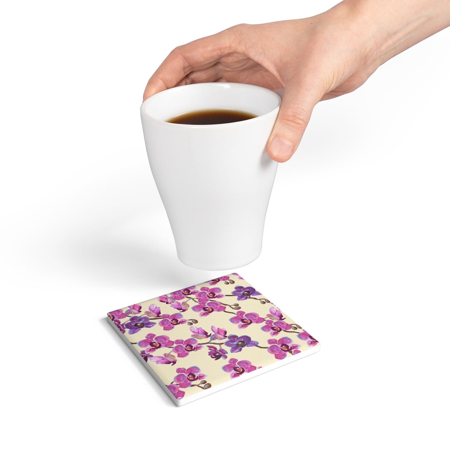 Vanilla Orchid - Ceramic Tile Coaster, Cork Backed - Round or Square Size Choices, Perfect for Home Decor & Gifts - Priced per coaster
